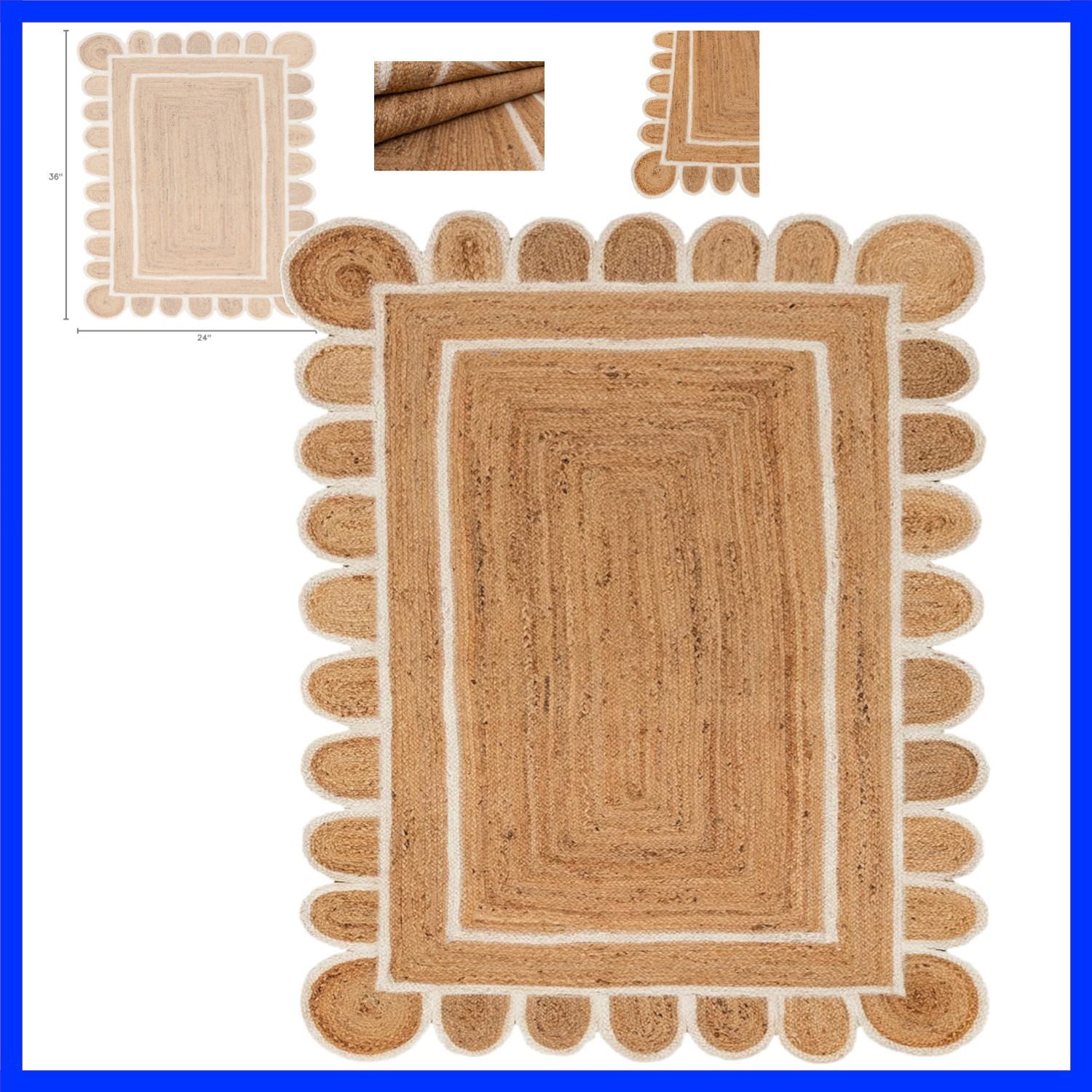 Scallop Jute with White Border 2X3 Feet