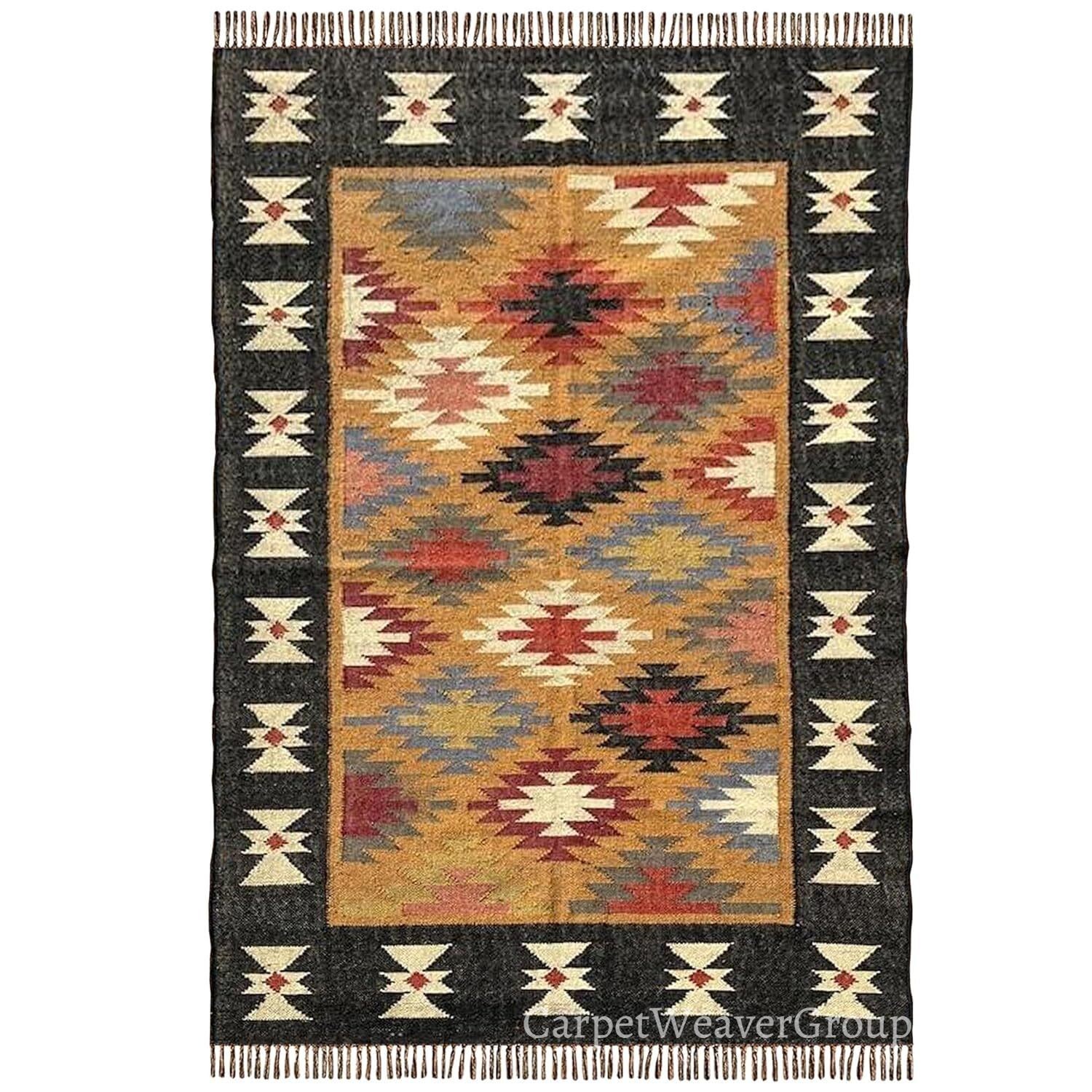 Handwoven Bohemian Wool Jute Kilim Rug – Available in Various Sizes