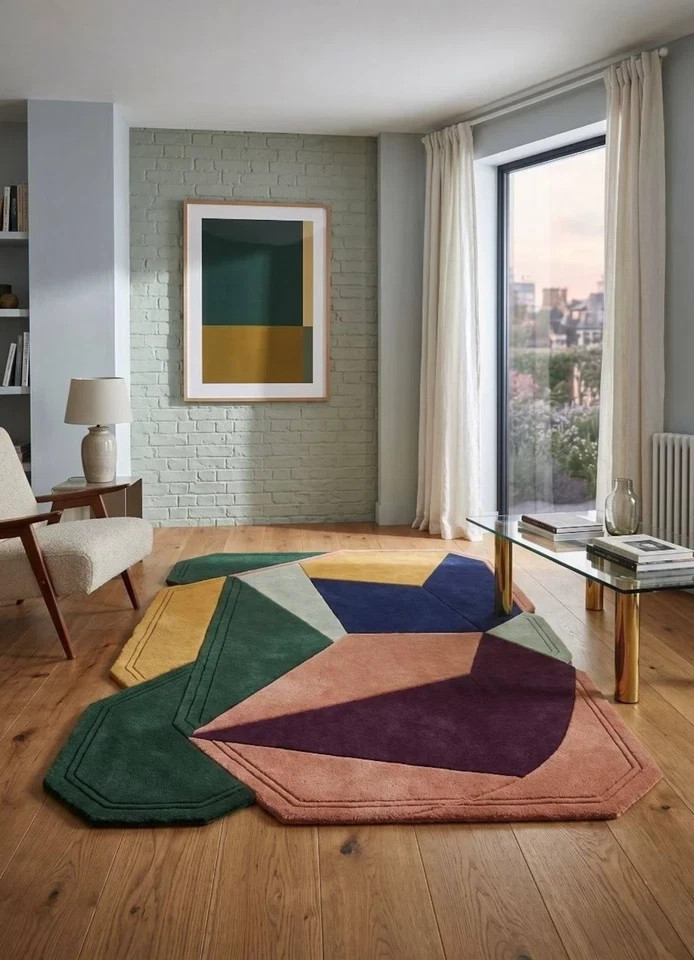 Hand Tufted Wool Rug: Modern Geometric Abstract Area Carpet Handmade Design Rug