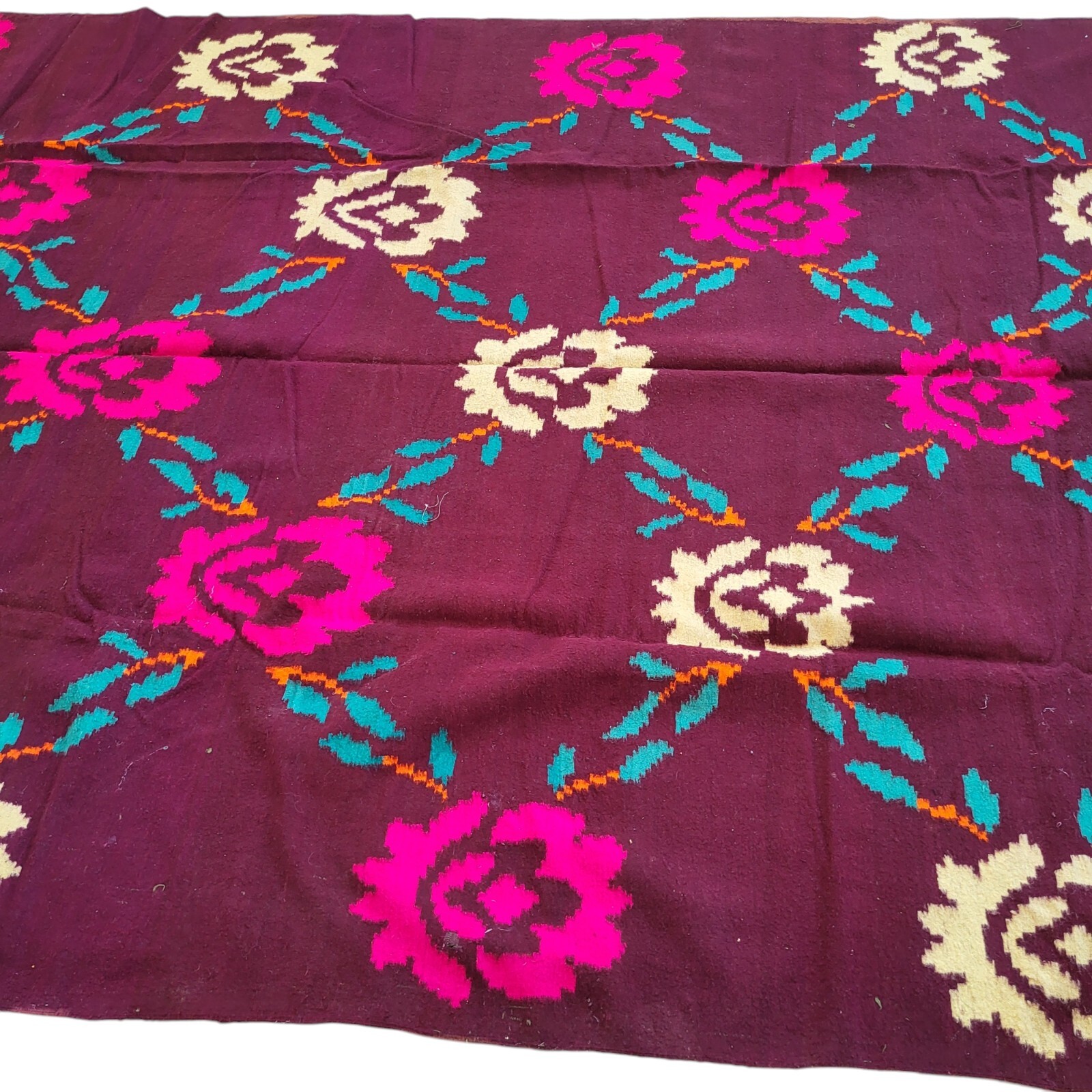 Vintage Regal Roses Wool Rug Old Moroccan Berber Boujaad Rug Handwoven Floral