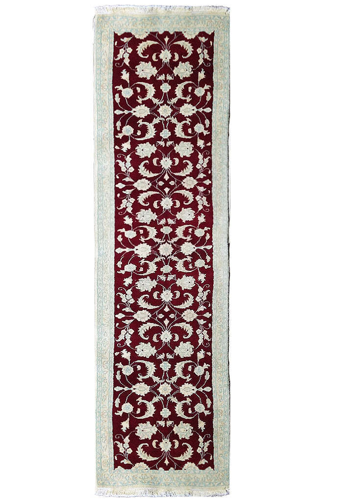 2×10′ Traditional Nain Wool and Silk Runner Burgundy #F-5702
