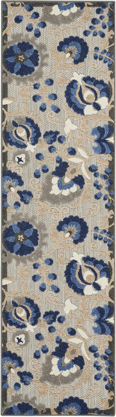 Aloha Natural Blue 2ft 3in x 8ft Area Rug Runner Non Shedding Easy Clean Room