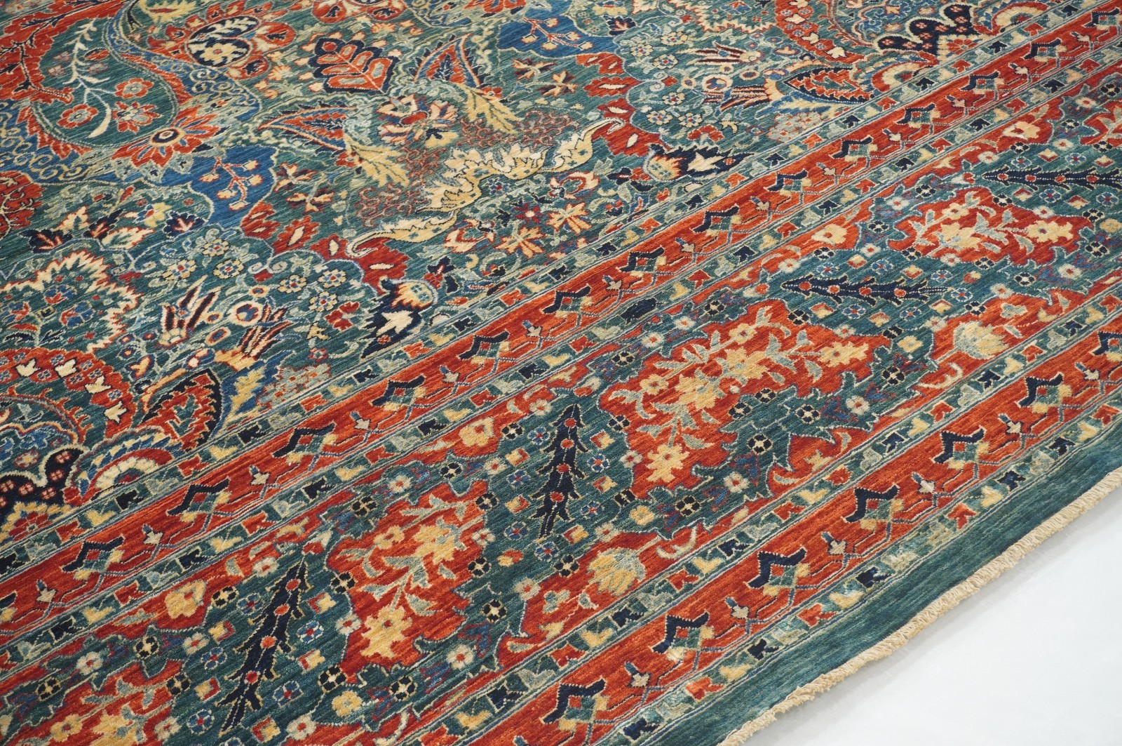 12×15 ft Green Turkish Hereke Hand Knotted Wool Oriental Rug ( 11’10″x14’4″ )