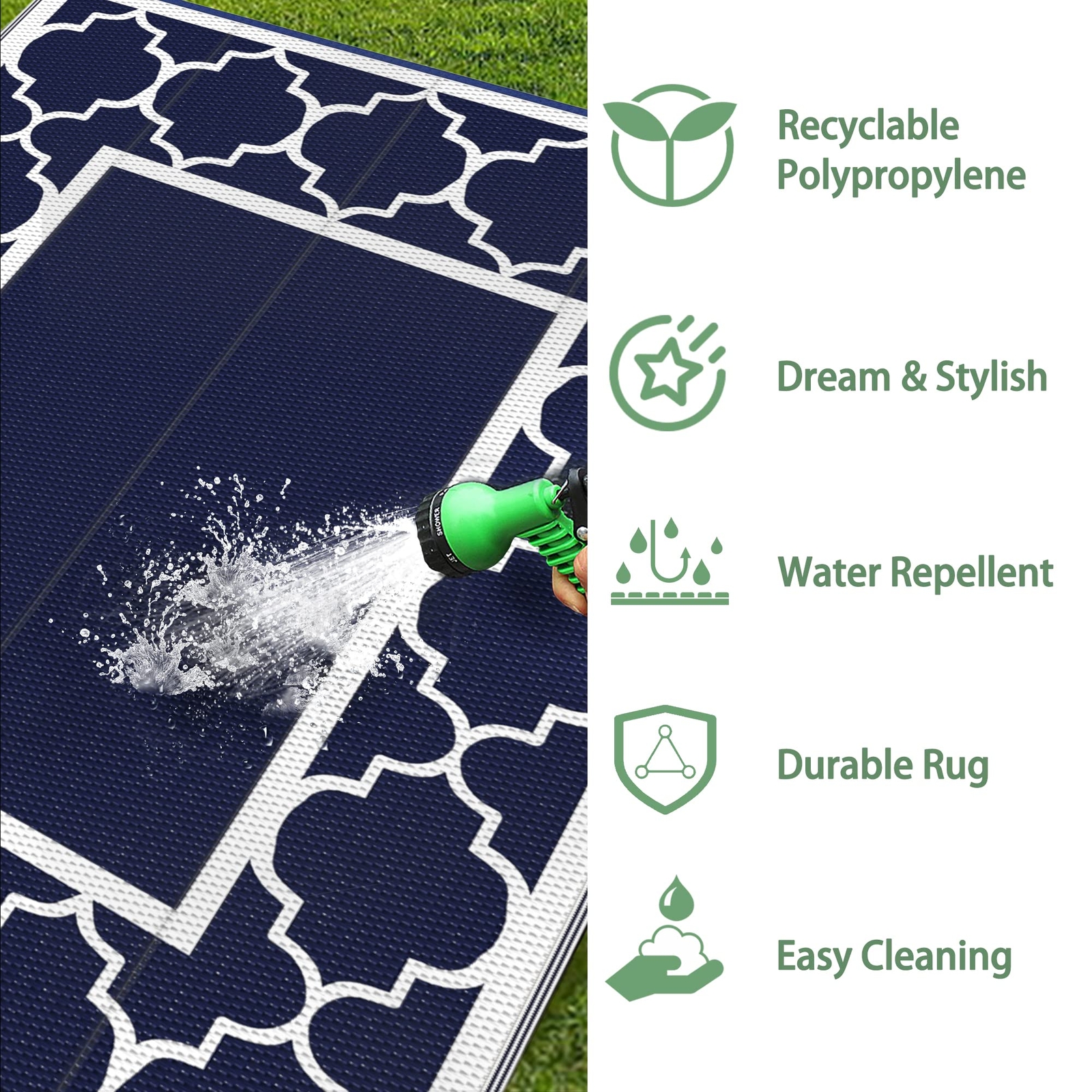 5′ x 8′ Outdoor Rug Waterproof Reversible for Patio Camper and Beach Blue/White