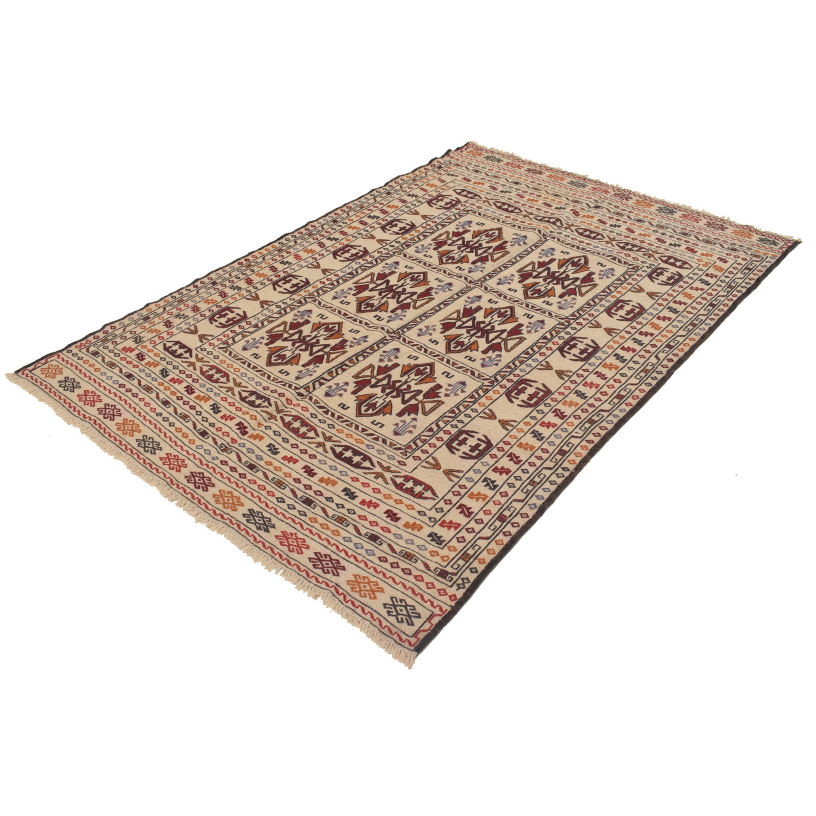 Hand Woven Afghan Traditional Rug 4’4 x 6’4 ft Wool Area White Kilim Rug -R22255