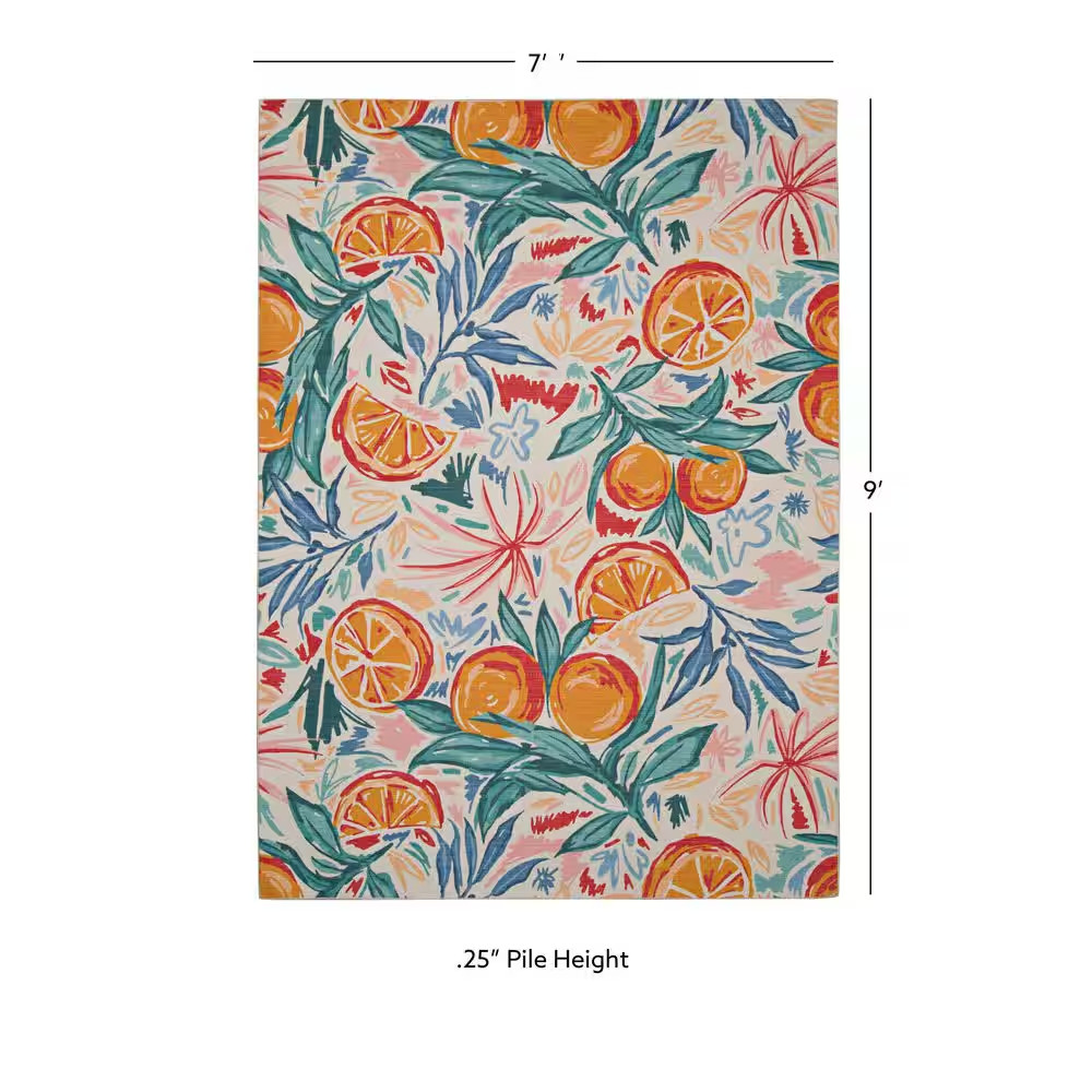 Penn Ivory and Orange 7 Ft. W X 9 Ft. L Washable Polyester Indoor/Outdoor Area R