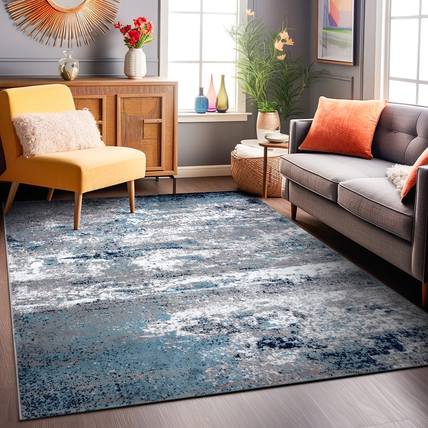 Rugshop Area Rugs Distressed Abstract Watercolor Carpet Blue Rugs for Sale 3×5