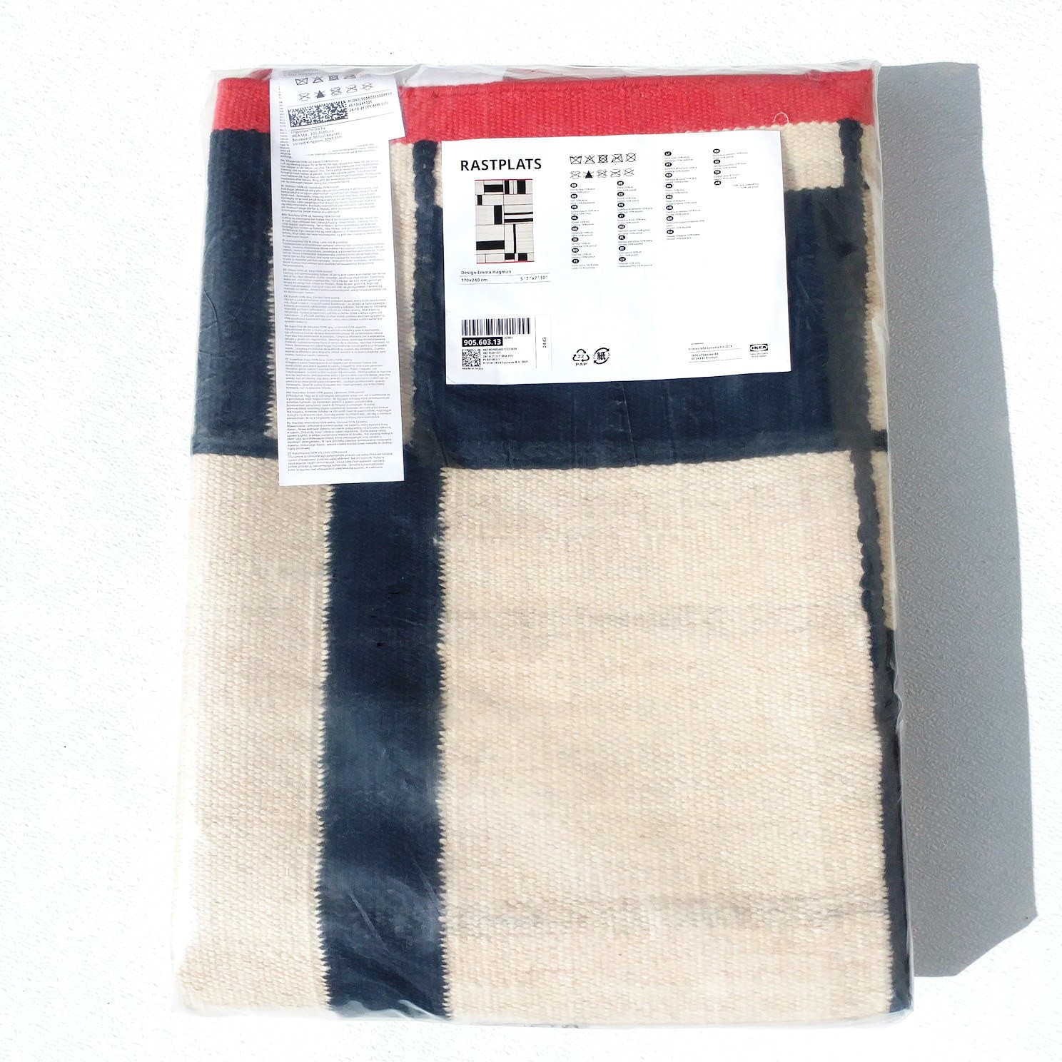 IKEA RASTPLATS Rug 100% Wool Flatwoven Handmade Beige Black Red 5.5×8′ Geometric