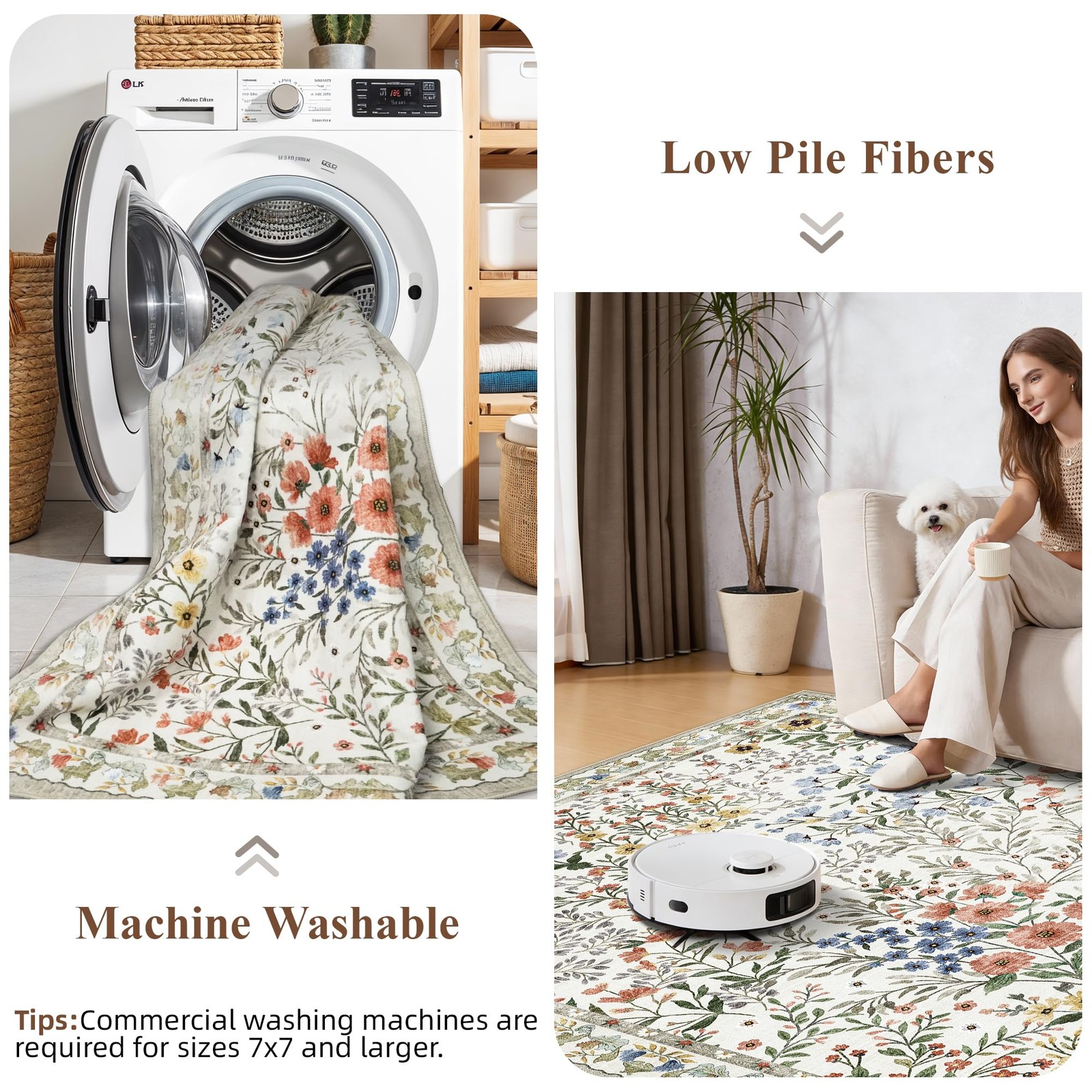Washable Entryway Area Rug 2×3: Vintage Floral Distressed Accent Rug – Machin…