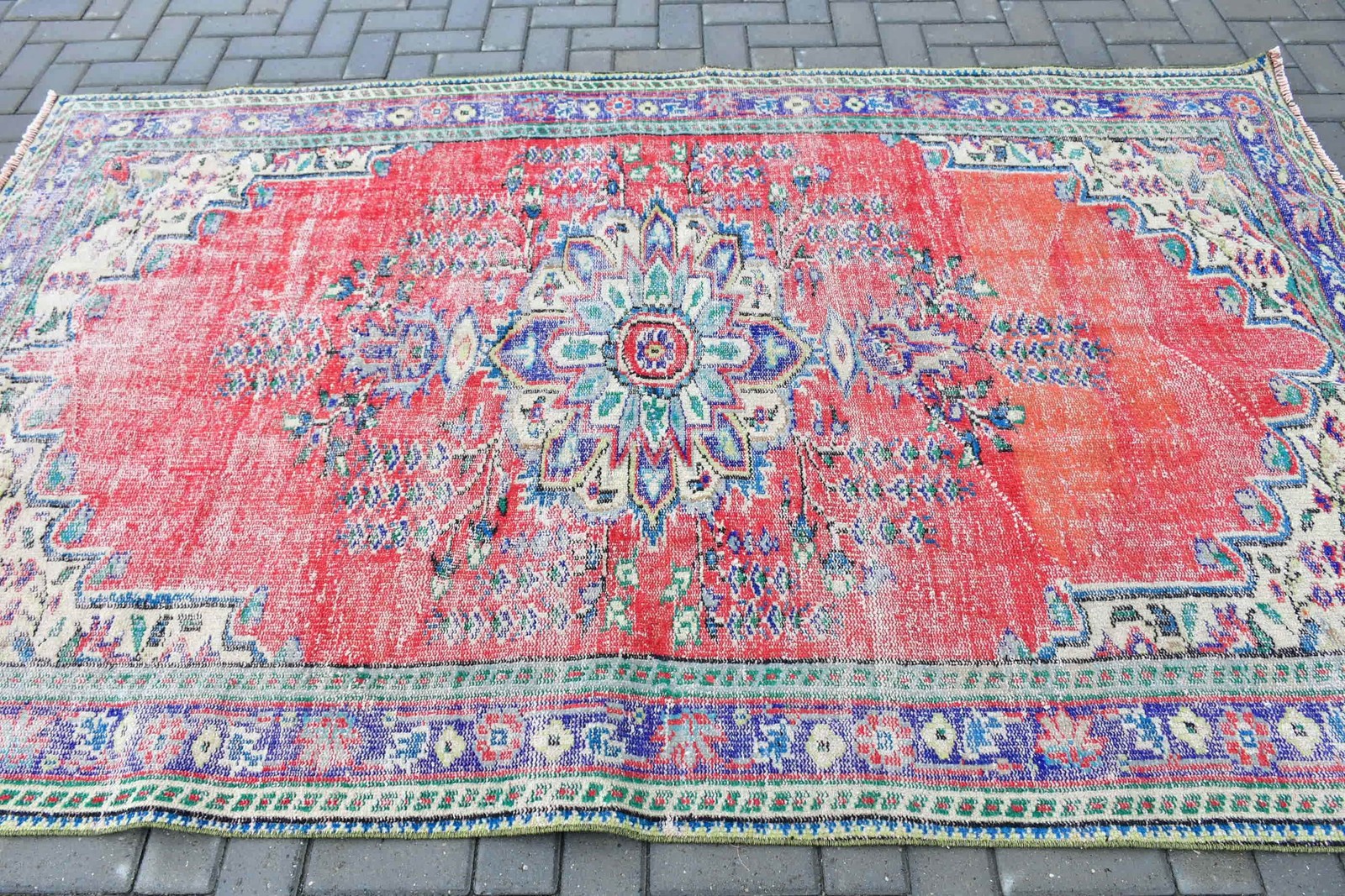 Vintage 5,4×8,7 ft Rug, Turkish Large Rug, Red Floral Rug