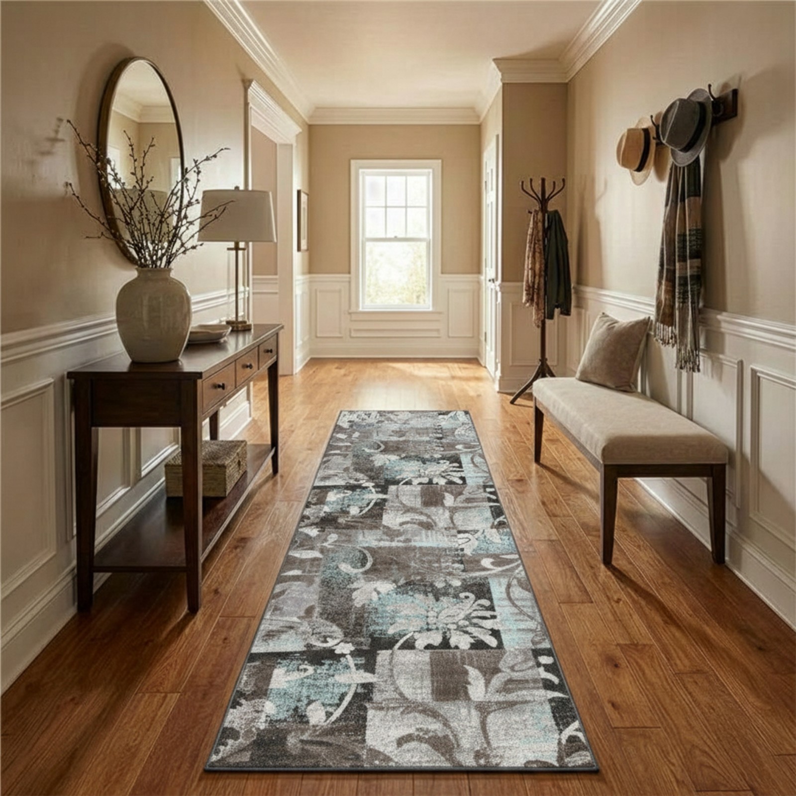 Geometric Patchwork Floral Antistatic Stain Resistant Indoor Area Rug or Runner