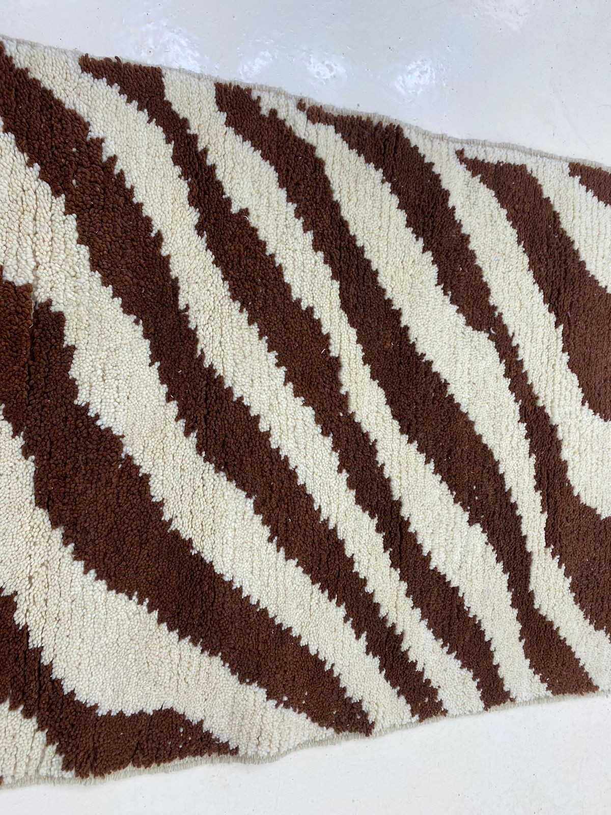 Handmade Moroccan Zebra Runner Rug Brown Ivory Shag Hallway Carpet Modern Animal