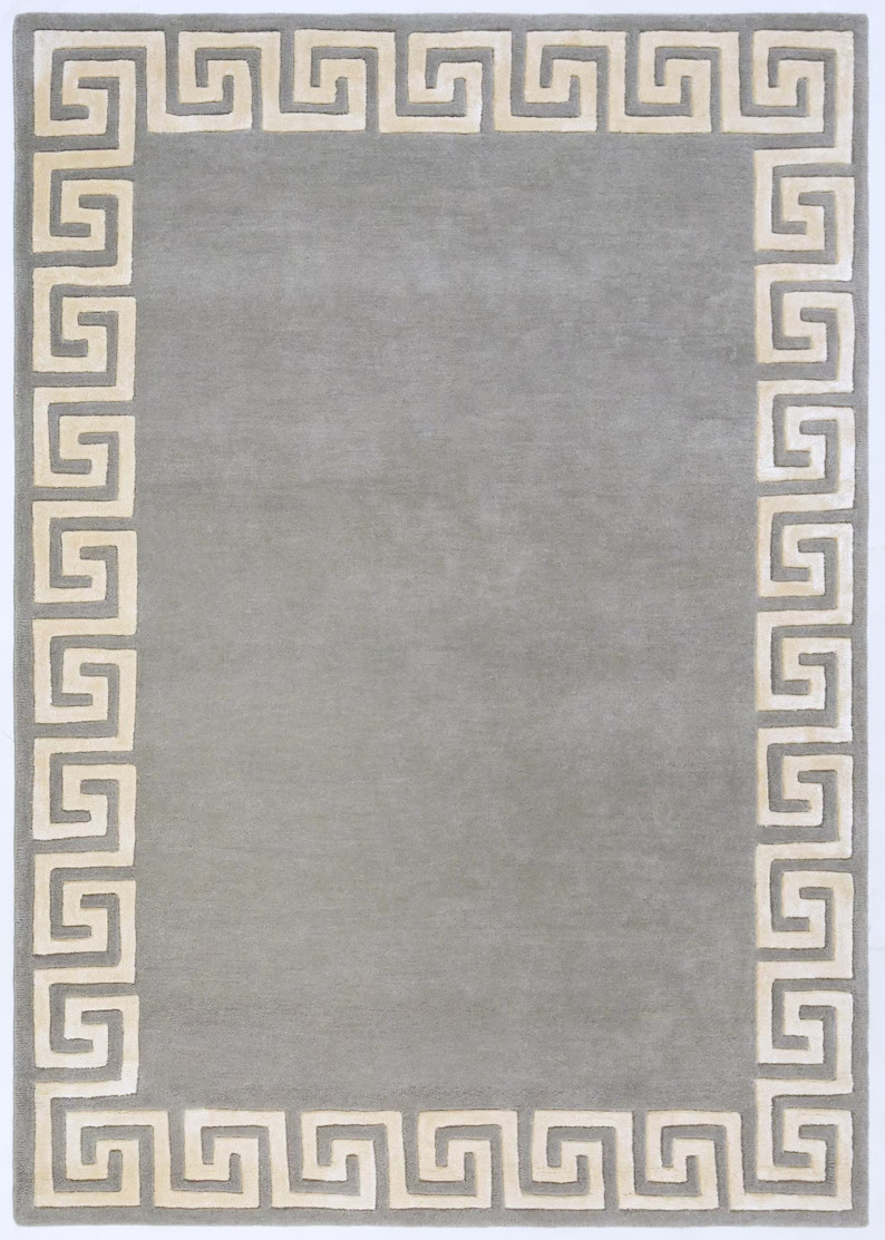 Rug Greek Key Area Living Carpet Grey Room Design Brown Wool Super Soft