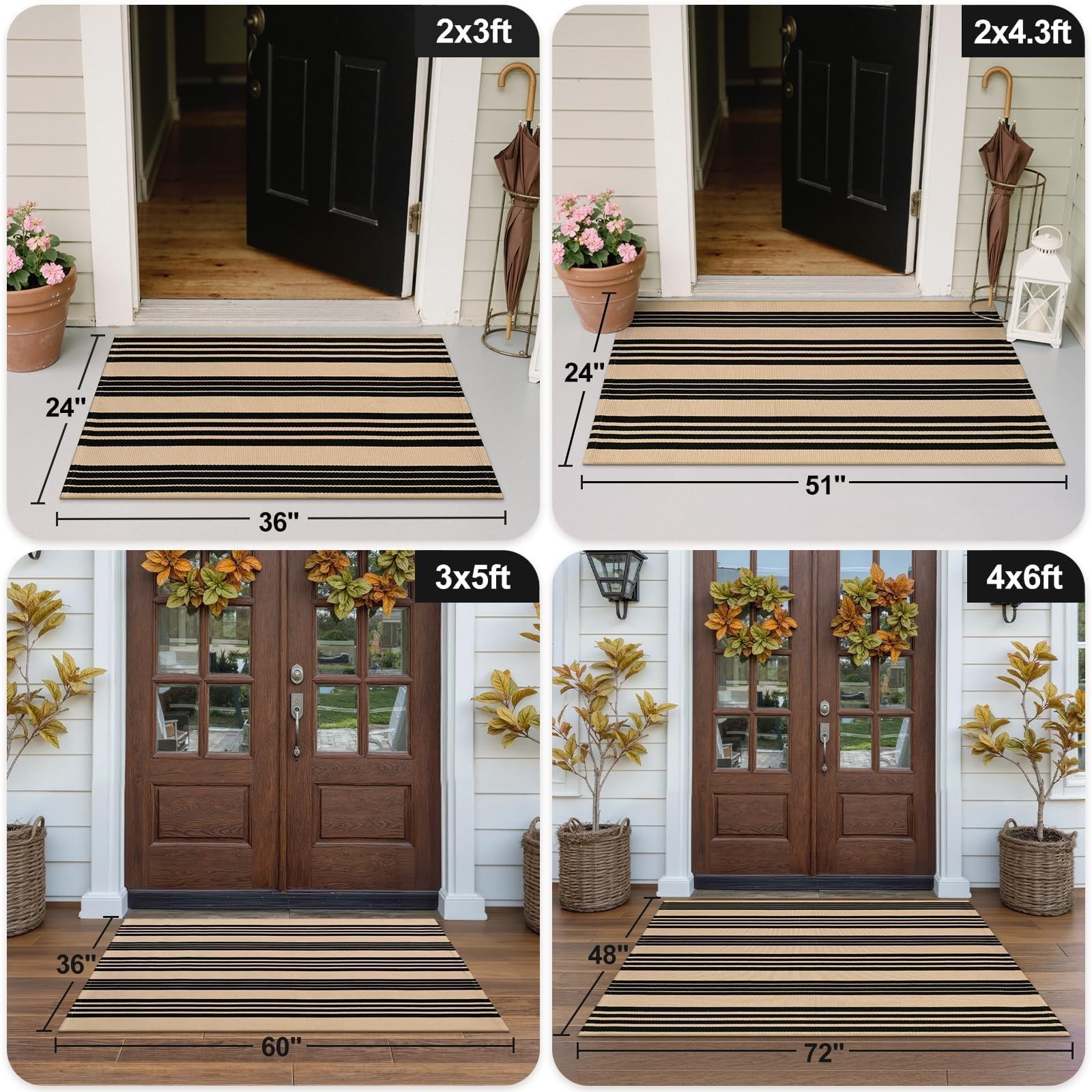 OJIA Outdoor Rug 3×5, Black and Tan Area Rug Machine Washable Rugs Cotton Han…
