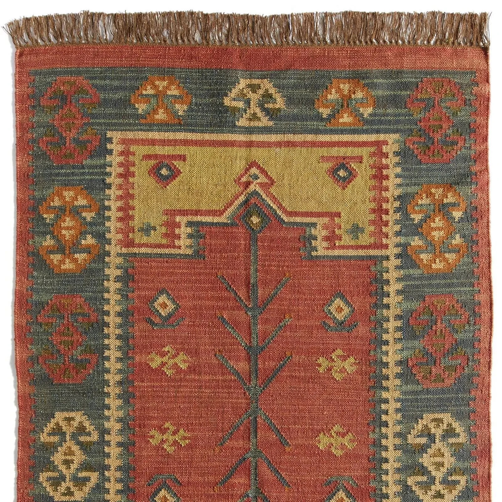 Handmade Carpet Wool Jute Kilim Area Rug Reversible Living Room Vintage Rug