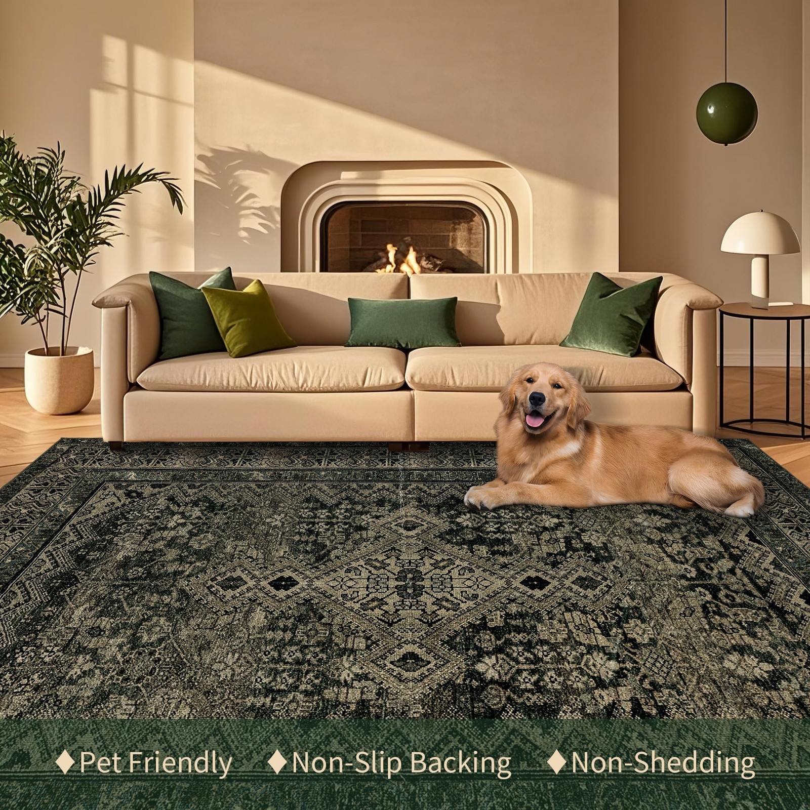 Luxcrest Boho Washable Area Rug 8×10 Dark Green