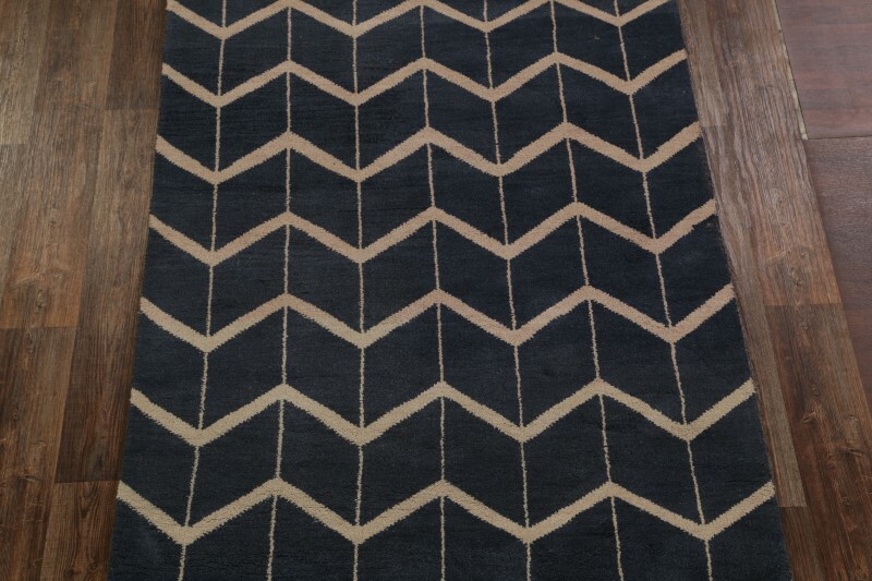 Navy Blue/Beige Modern Trellis Moroccan Oriental Rug Wool Handmade 5’x8′ Carpet