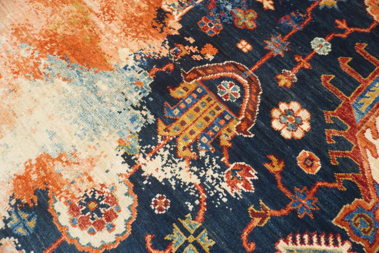 8 x 10 ft Navy Blue Karaja Afghan Hand-Knotted Modern Rug