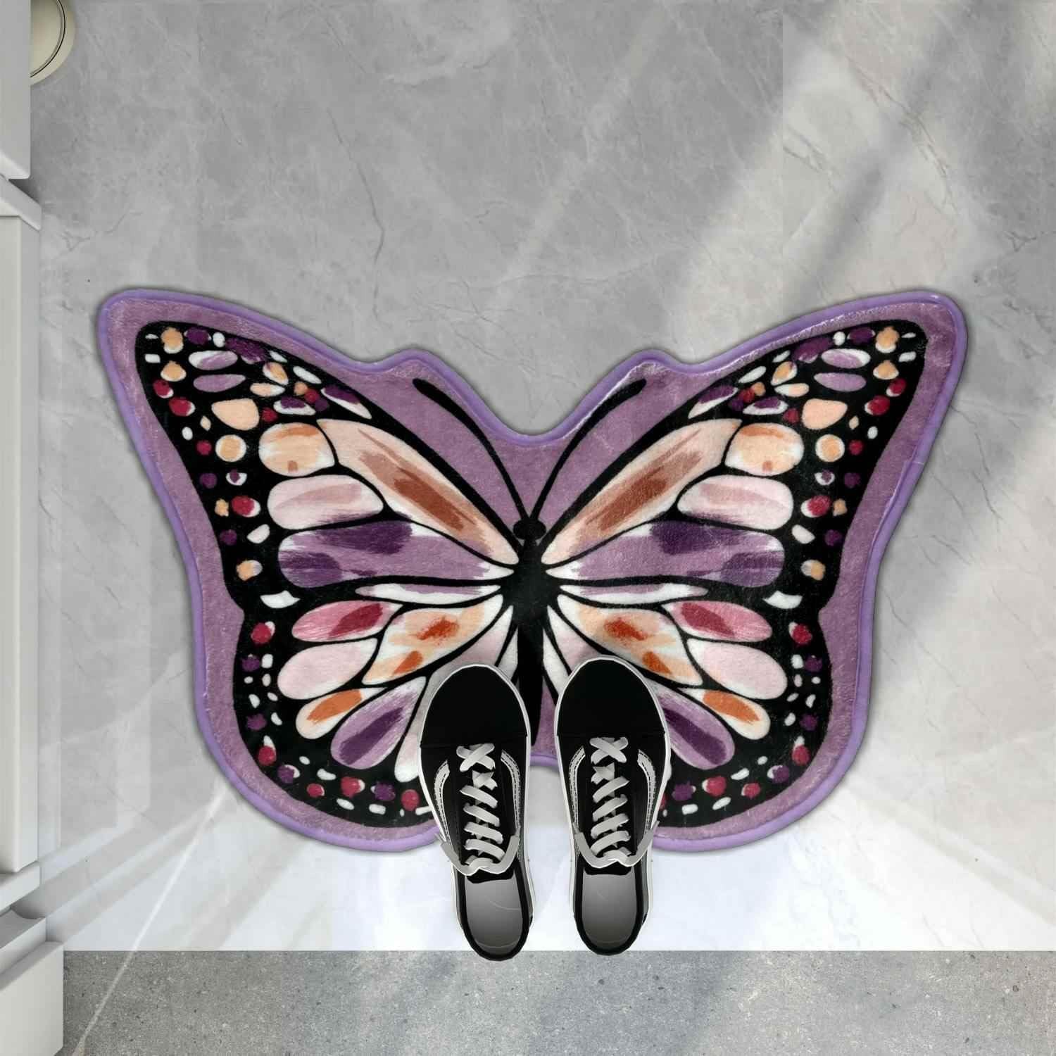 Butterfly Shaped Area Rug, Soft and Fluffy Faux Wool Mat, Thin Doormat Not Bu…