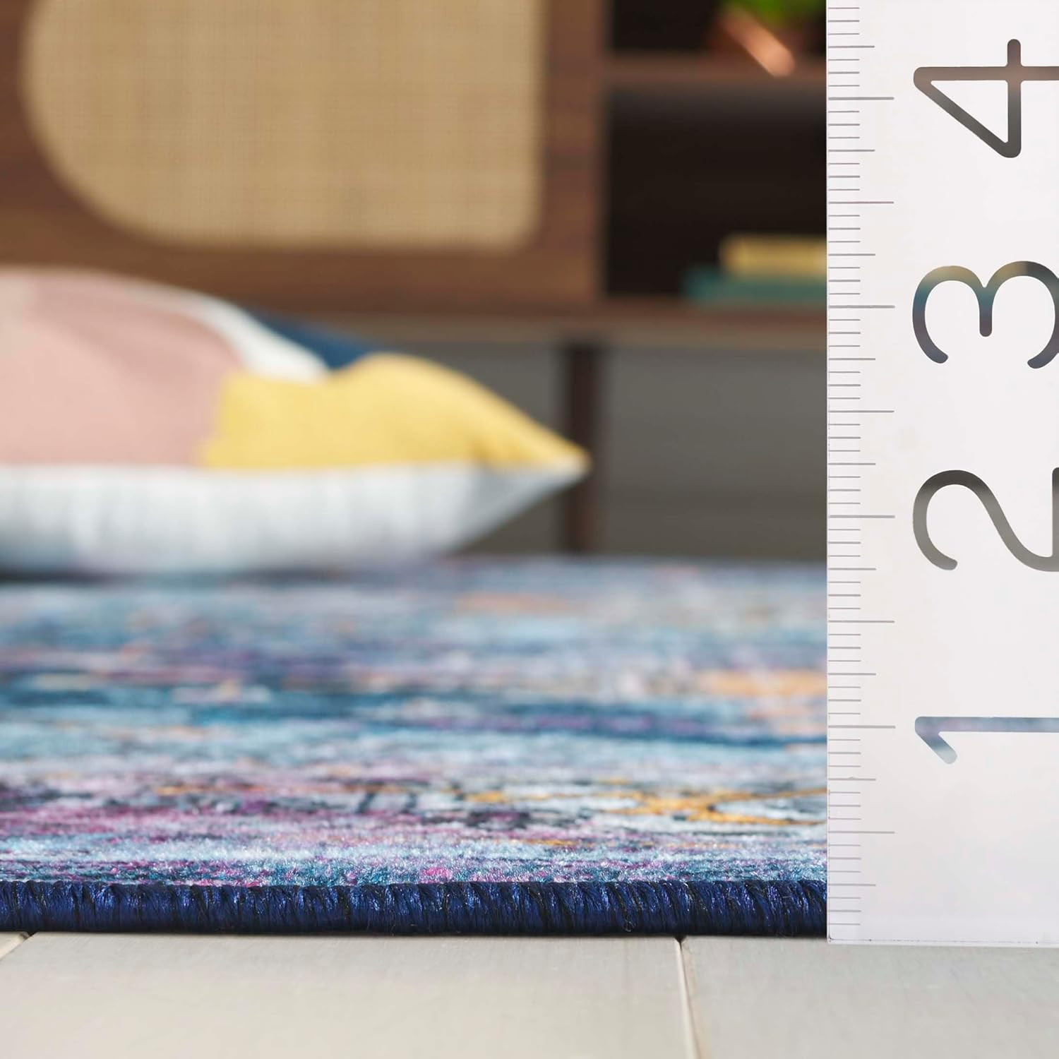 Orlando 8′ x 10′ Washable Rug – Light Blue & Navy, Non-Shedding