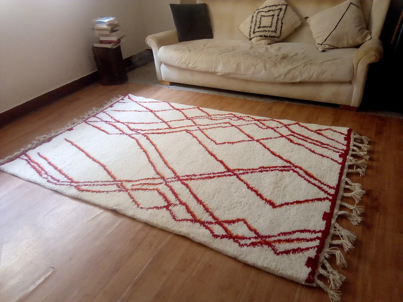 Beni Ourain Style – Orange & deep Pink Wool Pattern – 209×135 CM | 6.8×4.4 ft,