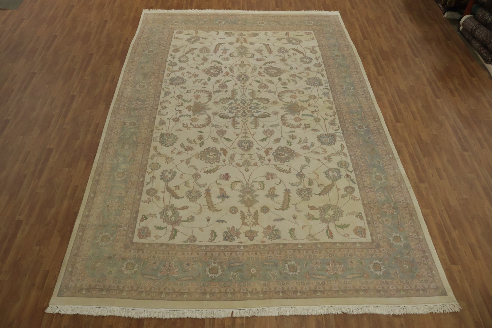 Ivory Floral Elegance: Palace Size Rug 13×20 Wool Hand-knotted Oushak Carpet