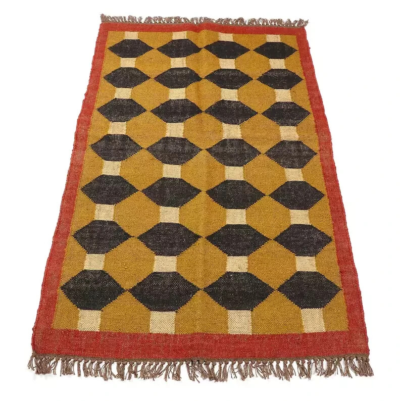 Handmade modern Jute Wool Kilim Rug Reversible Non Slip Living Room Mat Carpet