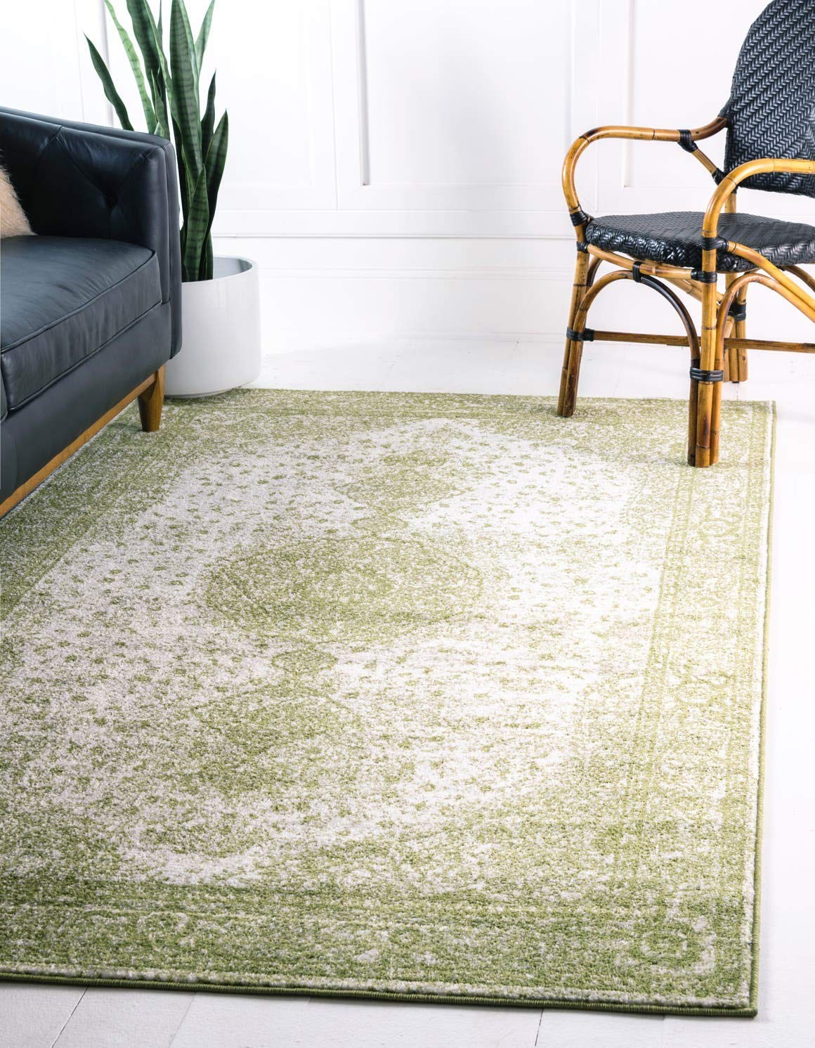 Unique Loom Bromley Collection Area Rug – 4 1 X 6 1 Rectangle Green/ Ivory