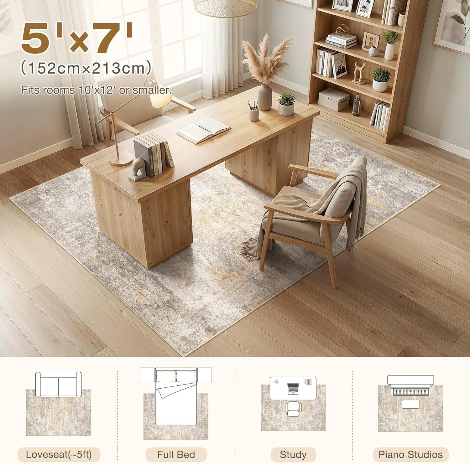 5×7 Area Rug for Living Room Large Modern Neutral Abstract Rugs Washable