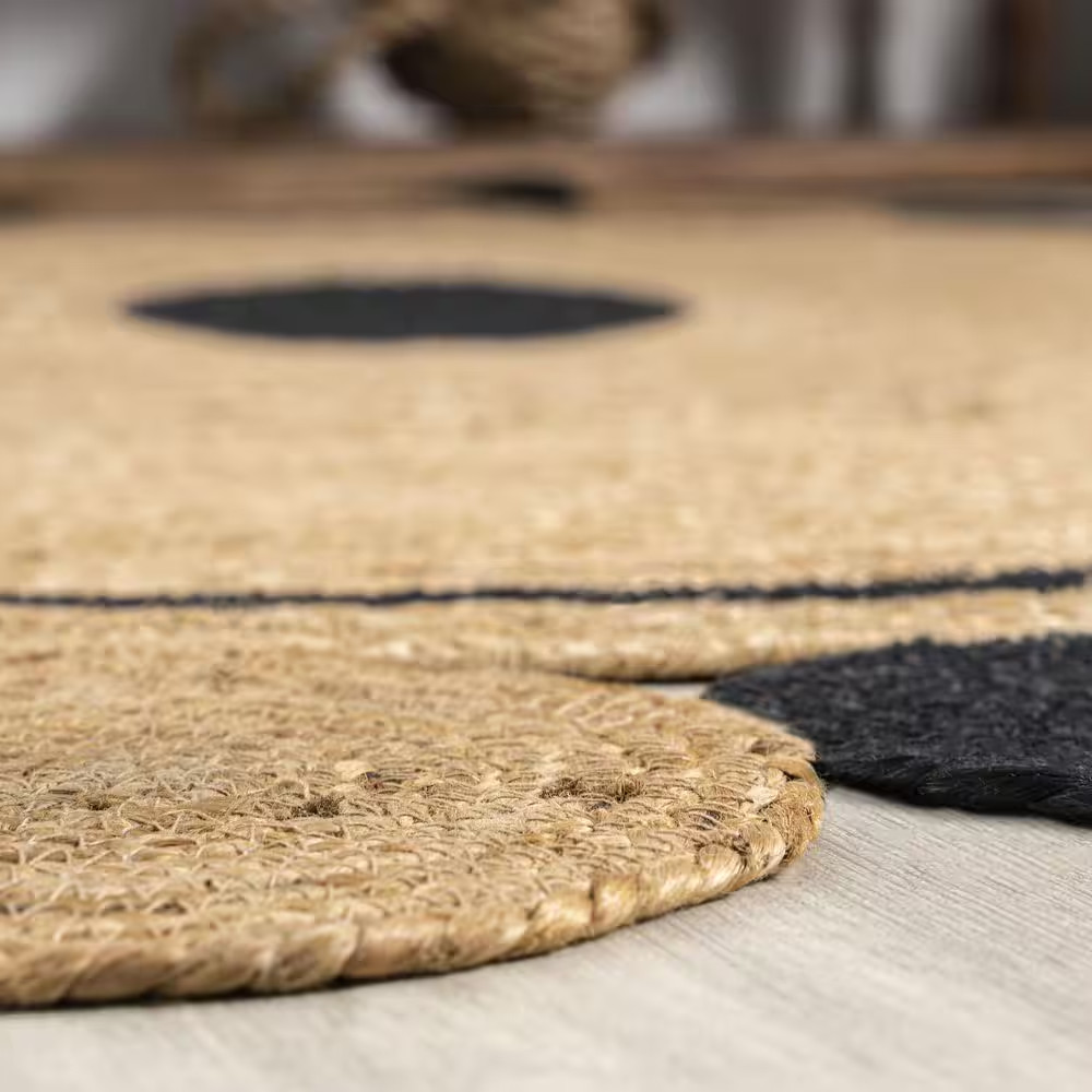 Aurora 2-Tone Jute Hippy Circle Medallion Black/Natural 6 Ft. round Area Rug