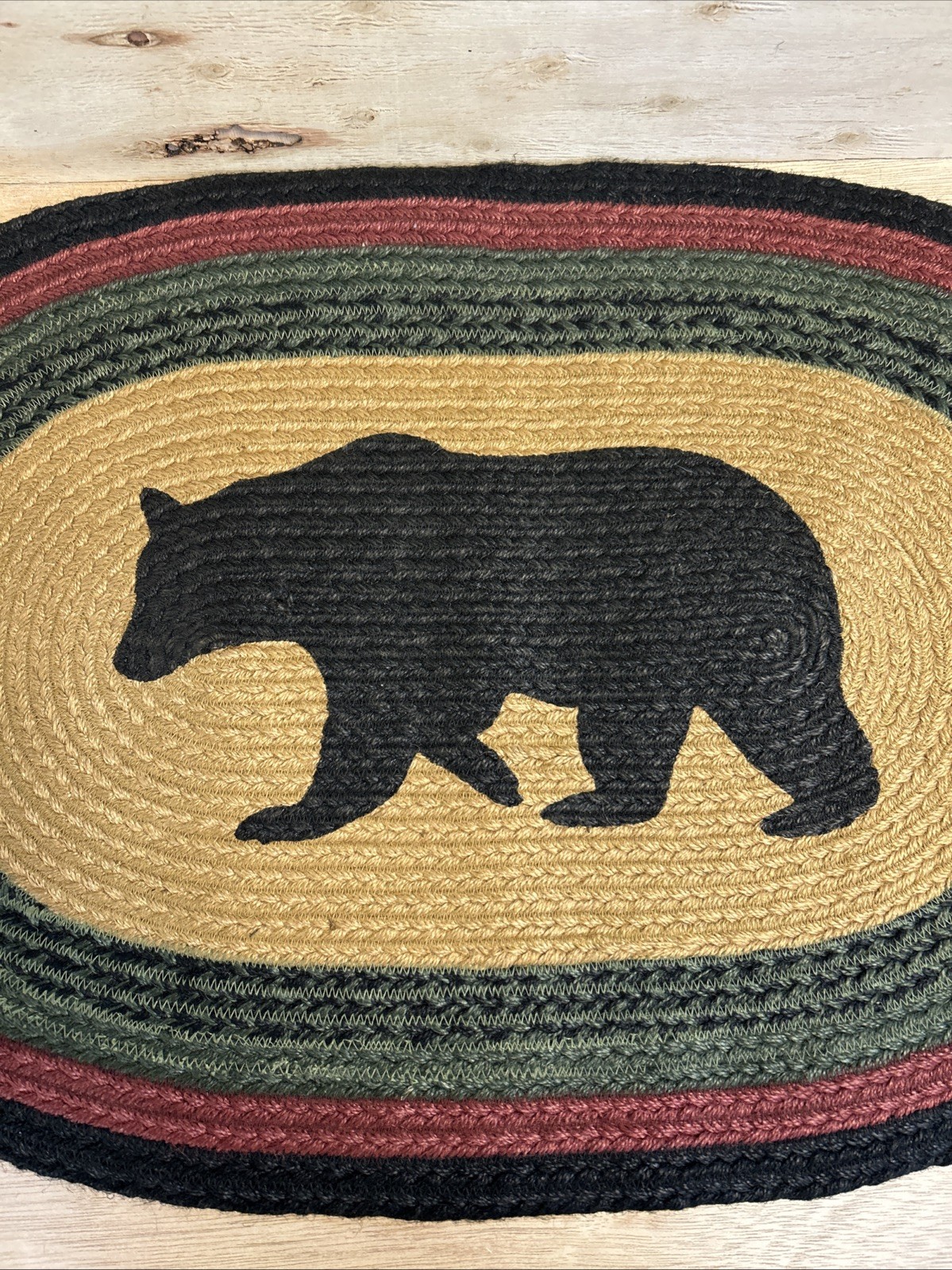 VHC Brands Bear Rug Green, Red, Black, Tan NEW 20”x30”