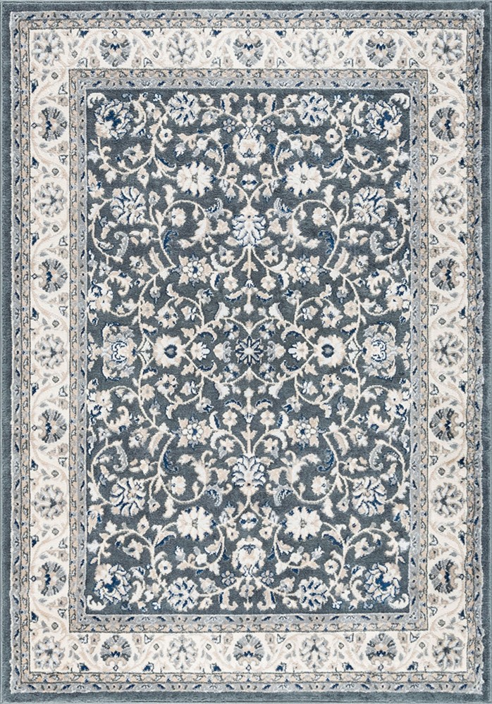 2×10 Gray Scrolls Bulbs Bordered Blossoms Floral MDN4609 – Aprx 2′ 3″ x 10′