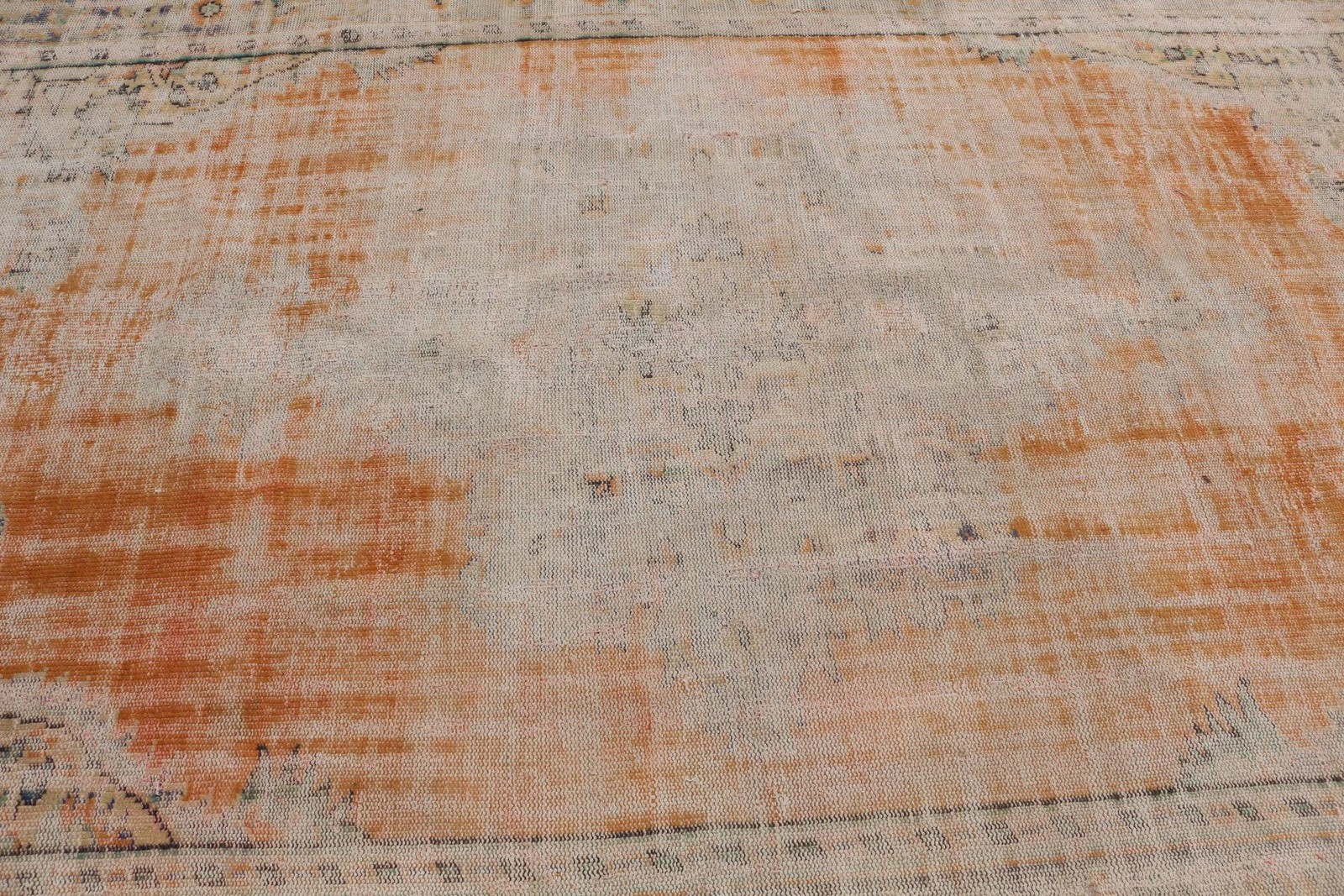 Vintage 6,46×9,5 ft Rug, Large Turkish Rug, Orange White Floral Rug