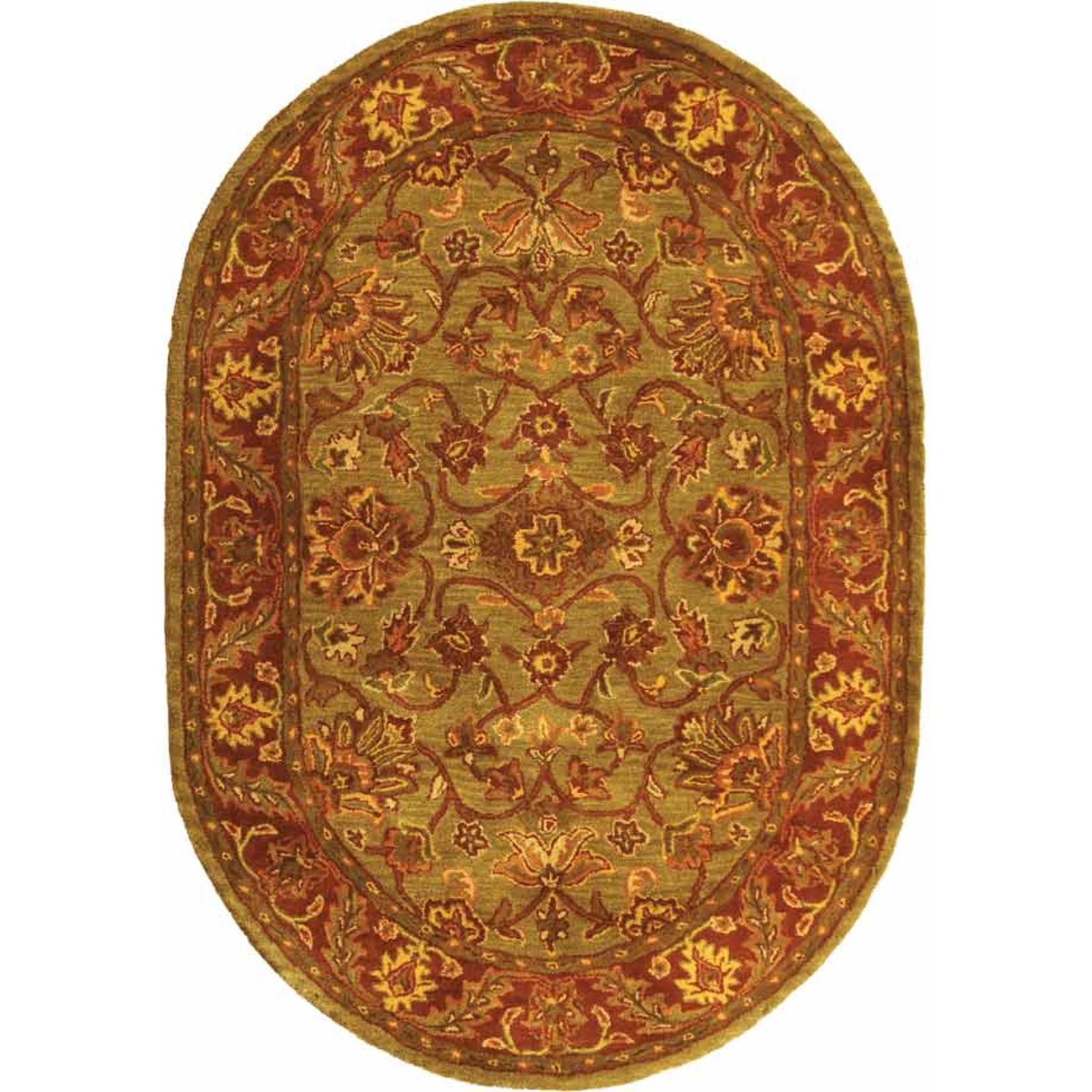 Safavieh Golden Jaipur GREEN / RUST Wool Area Rug 7’6 x 9’6 Oval