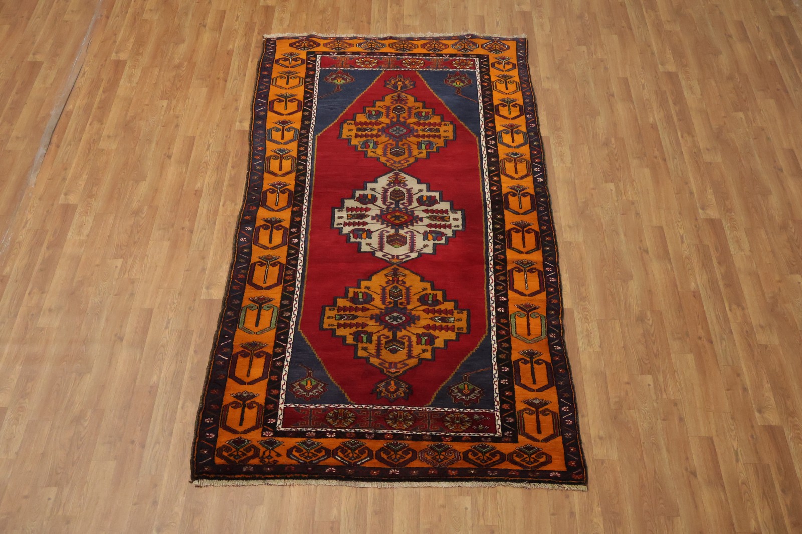Vintage Anatolian Turkish Rug 4×8 Ft Handmade Tribal Wool Carpet Medallion Rug