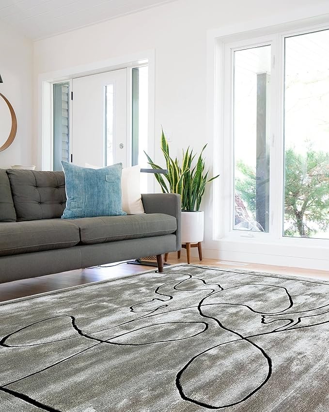 New Modern Hand Tufted Viscose Rug Color Grey Luxury Handmade Design Carpet Rug