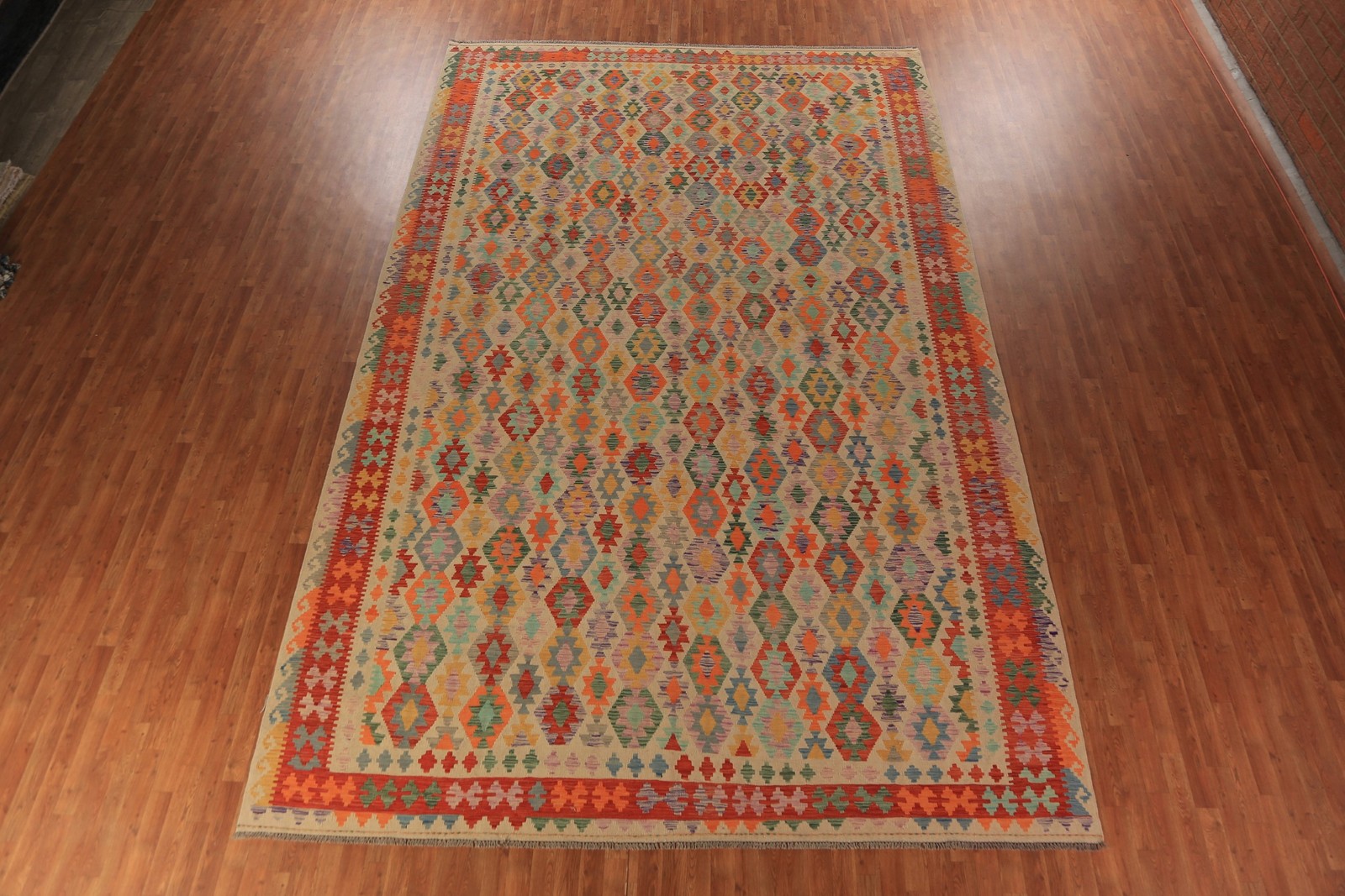 Palace Size Kilim Oriental Rug 10×17 Geometric Wool Flat-weave Geometric Carpet