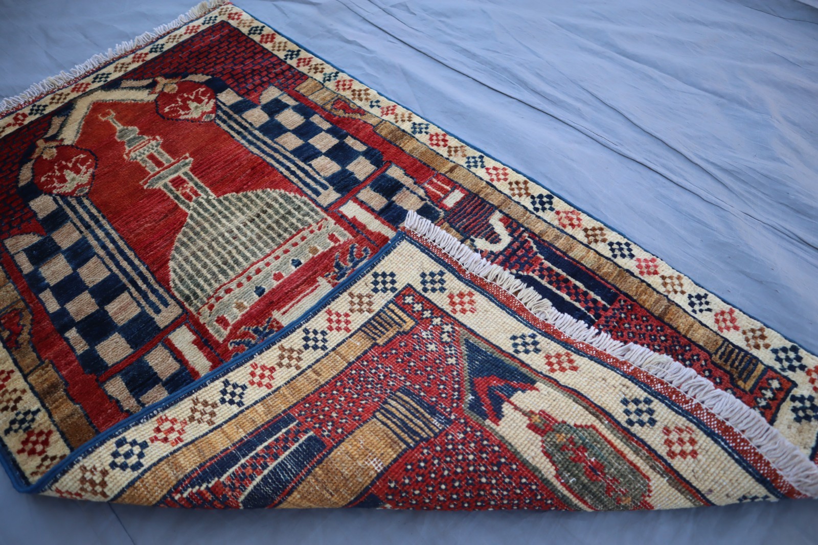 Vintage Prayer Rug 2’0x4’0 ft Red Afghan Hand Knotted Wool Rug, Kids Area Rug