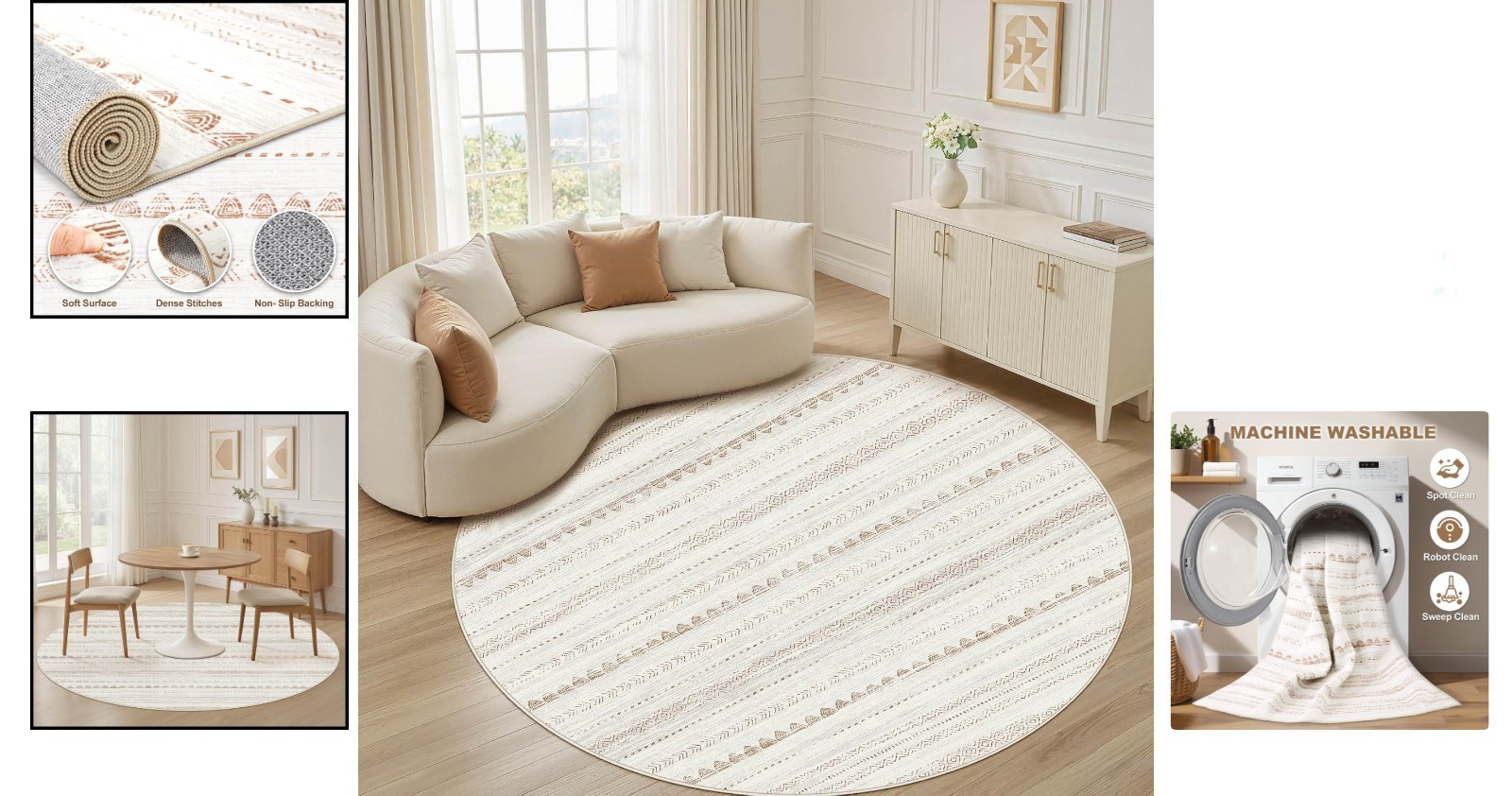 Stylish 8′ Round Geometric Rug – Machine Washable & Stain Resistant Design
