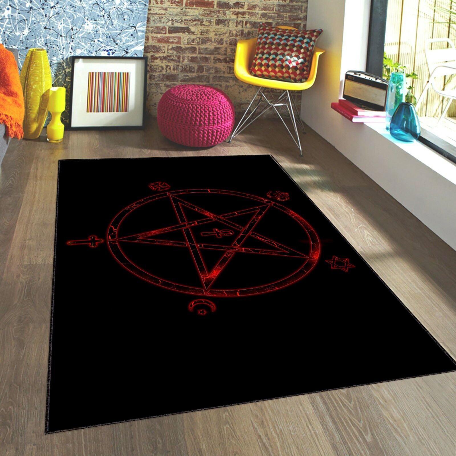 Pentagram Rug, Supernatural Devil’s Trap Rug, Pentacle Symbol Rug, Satan Carpet,
