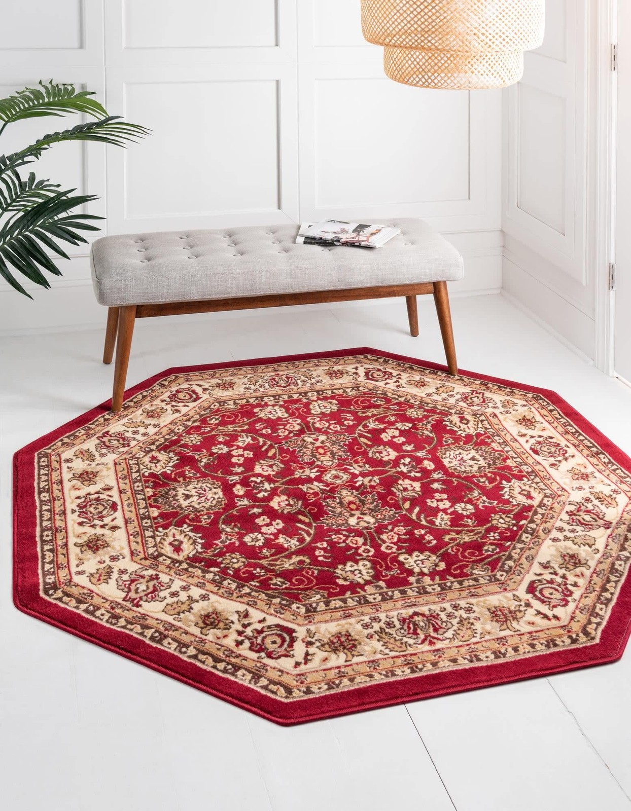 Sialk Hill Collection Area Rug Washington (5 3 Octagon Burgundy/Cream)