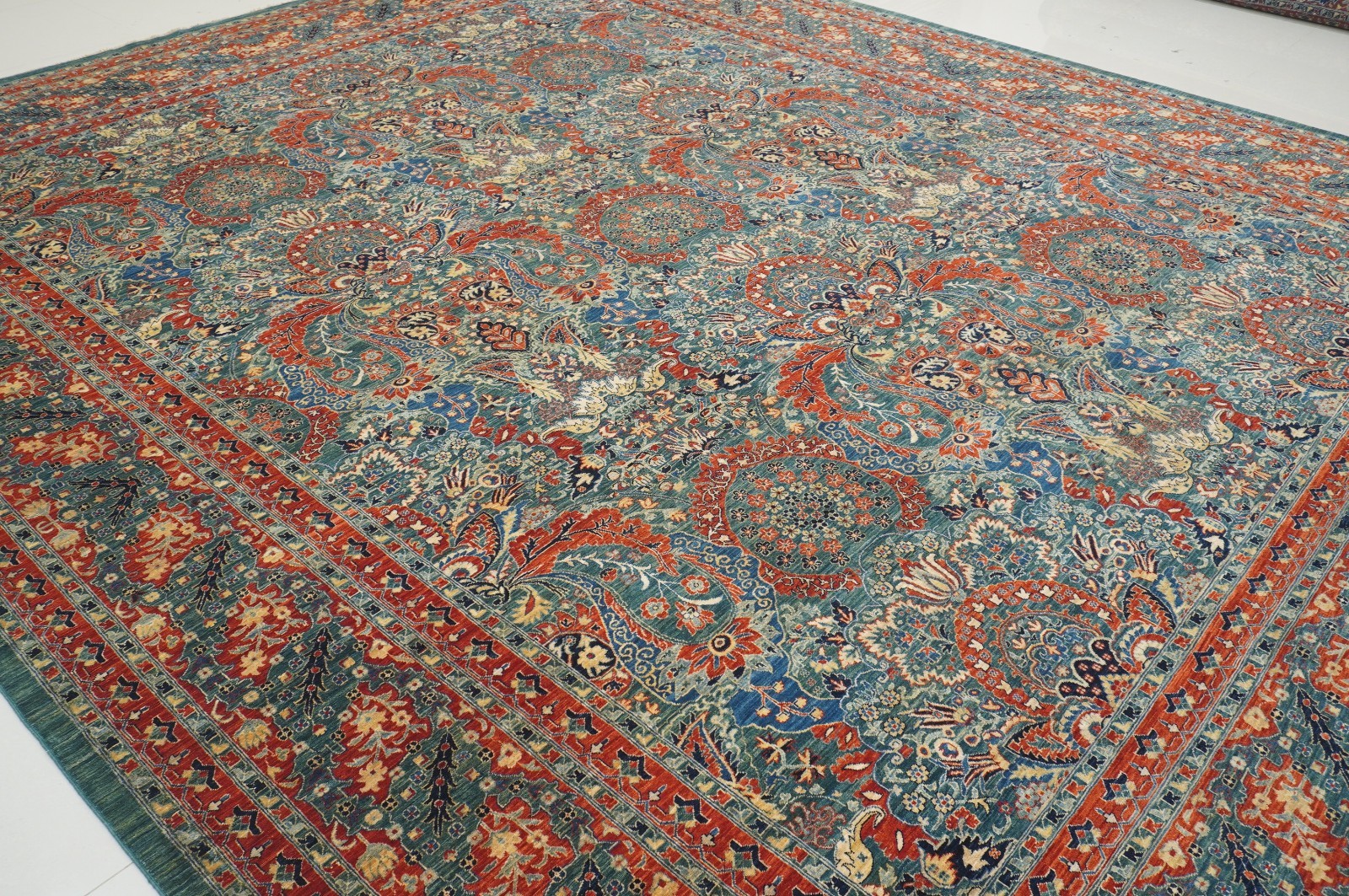 12×15 ft Green Turkish Hereke Hand Knotted Wool Oriental Rug ( 11’10″x14’4″ )