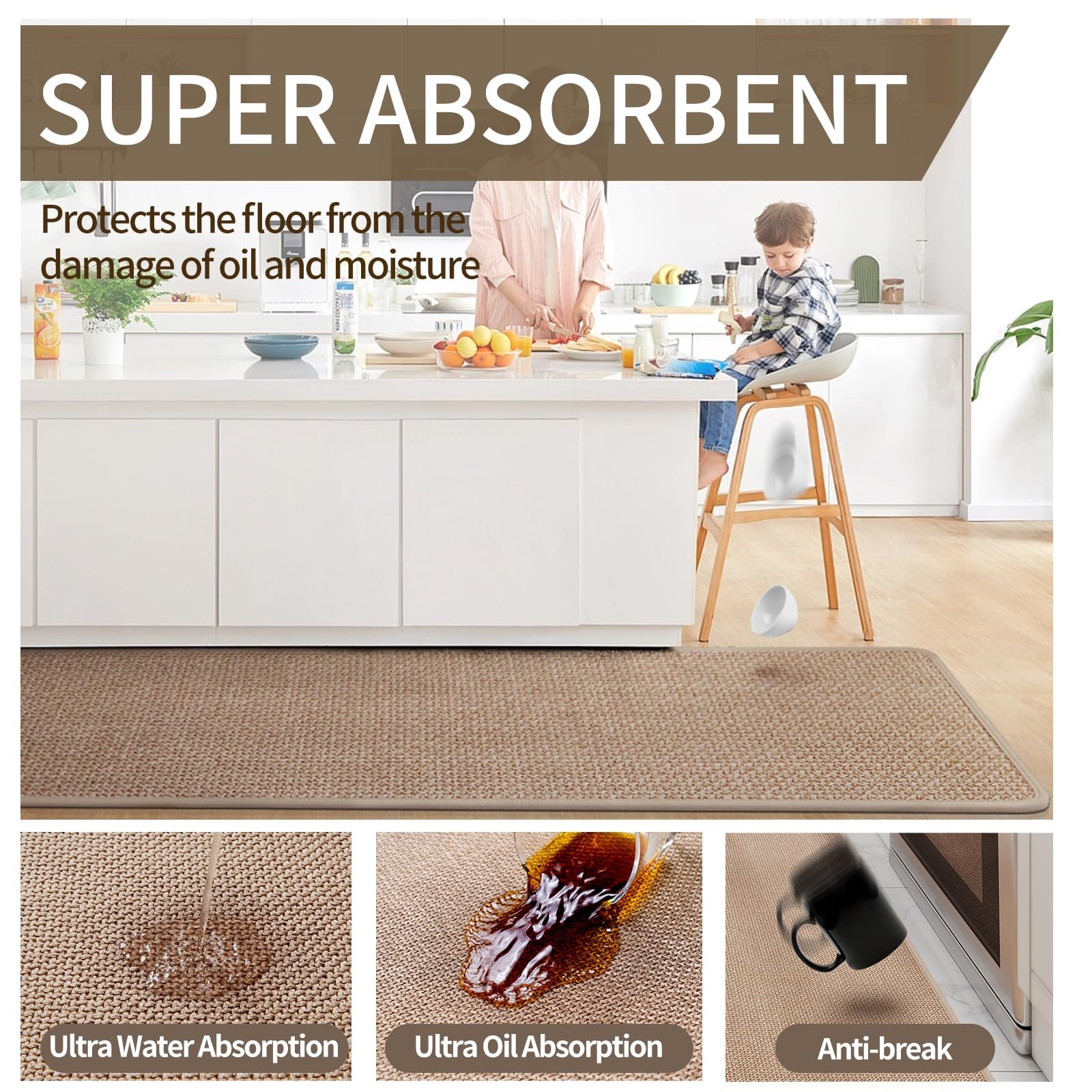 Non Slip Kitchen Runner Rugs, Washable Absorbent Mats for Floor, Thick Weave