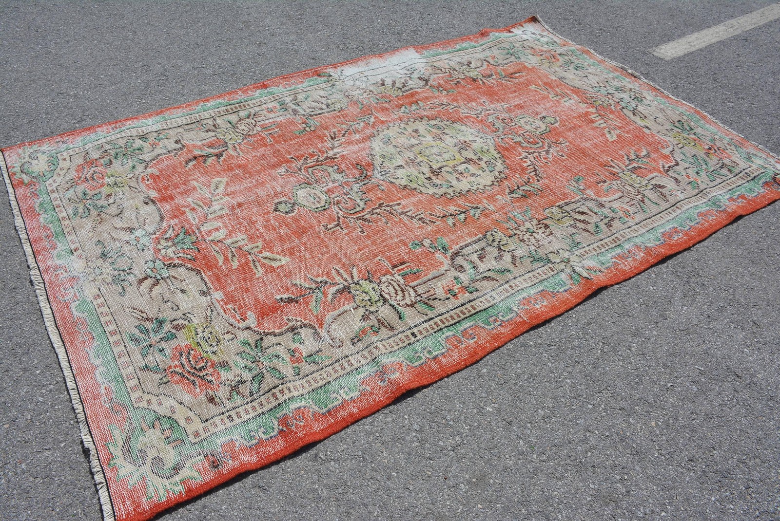 Turkish Rug, Large 5,4×8,8 ft Vintage Rug, Red Solid Wool Rug