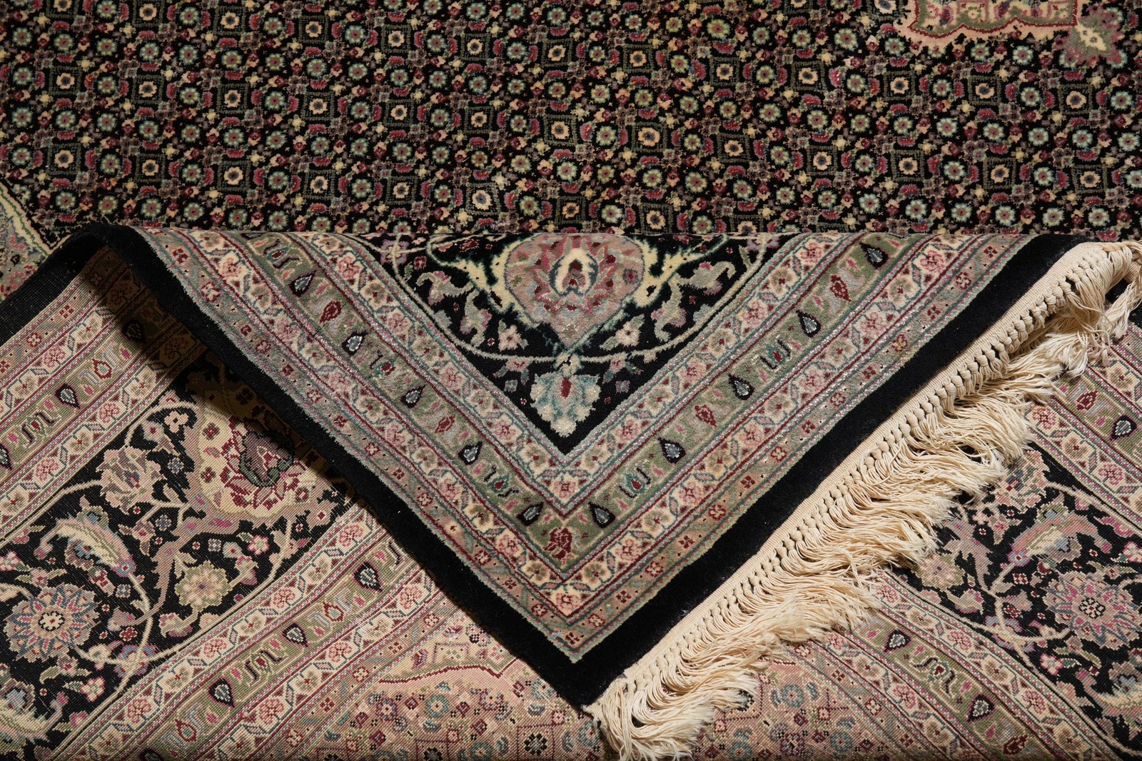 8.10 x 11.10 Black Fine Quality Wool and Silk Tabriiz Mahii Handmade Rug #F-4451