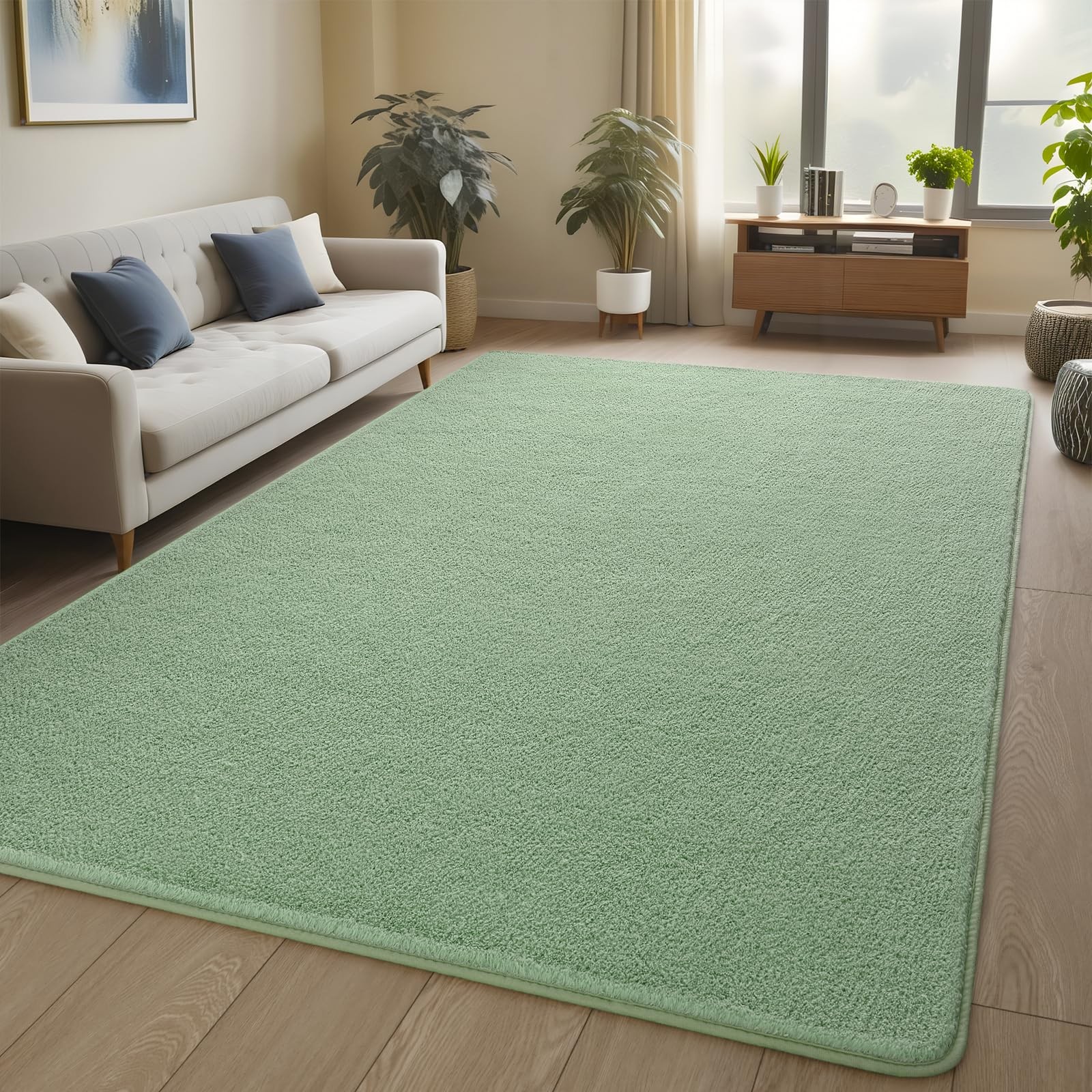 5×7 ft Light Green Area Rugs for Bedroom Living Room, Washable Memory Foam In…