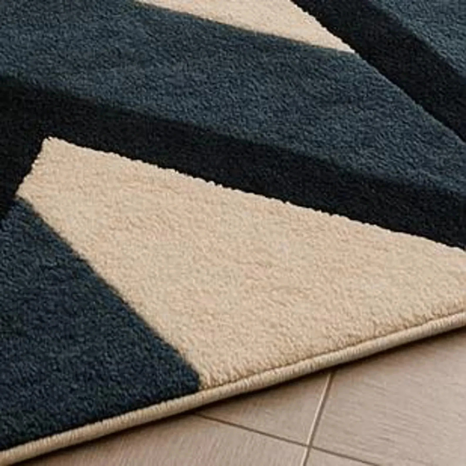 New Modern Geometric Hand Tufted Wool Rug – Blue Mustard Cream Area Rug Carpet