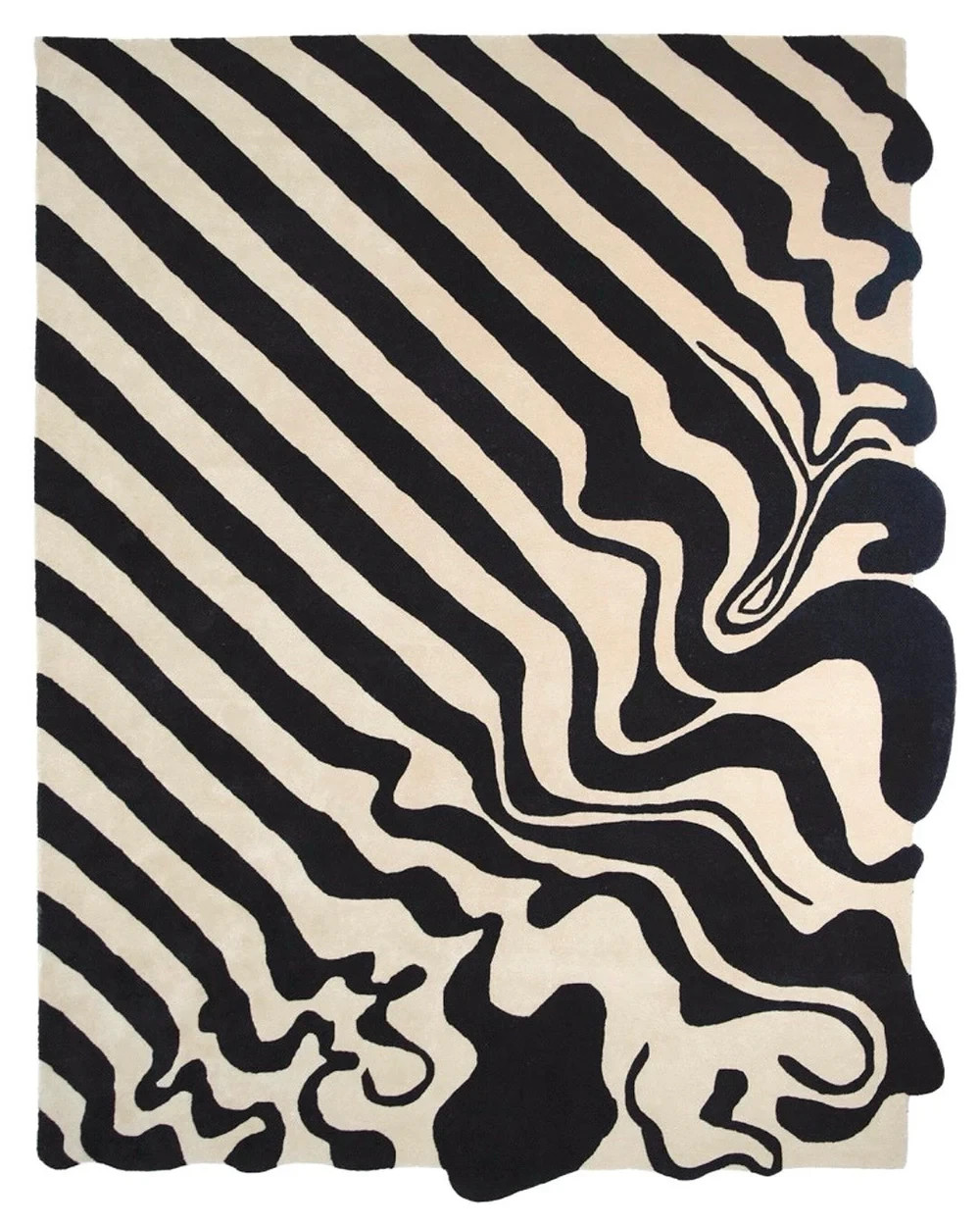Hand Tufted Design Ivory, Black Fluid Wool Rug Handmade Area Rug & Carpet.