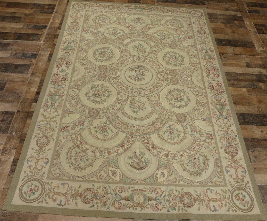 6’x9′ New Birds French Aubusson weave hand knotted wool Needlepoint area rug