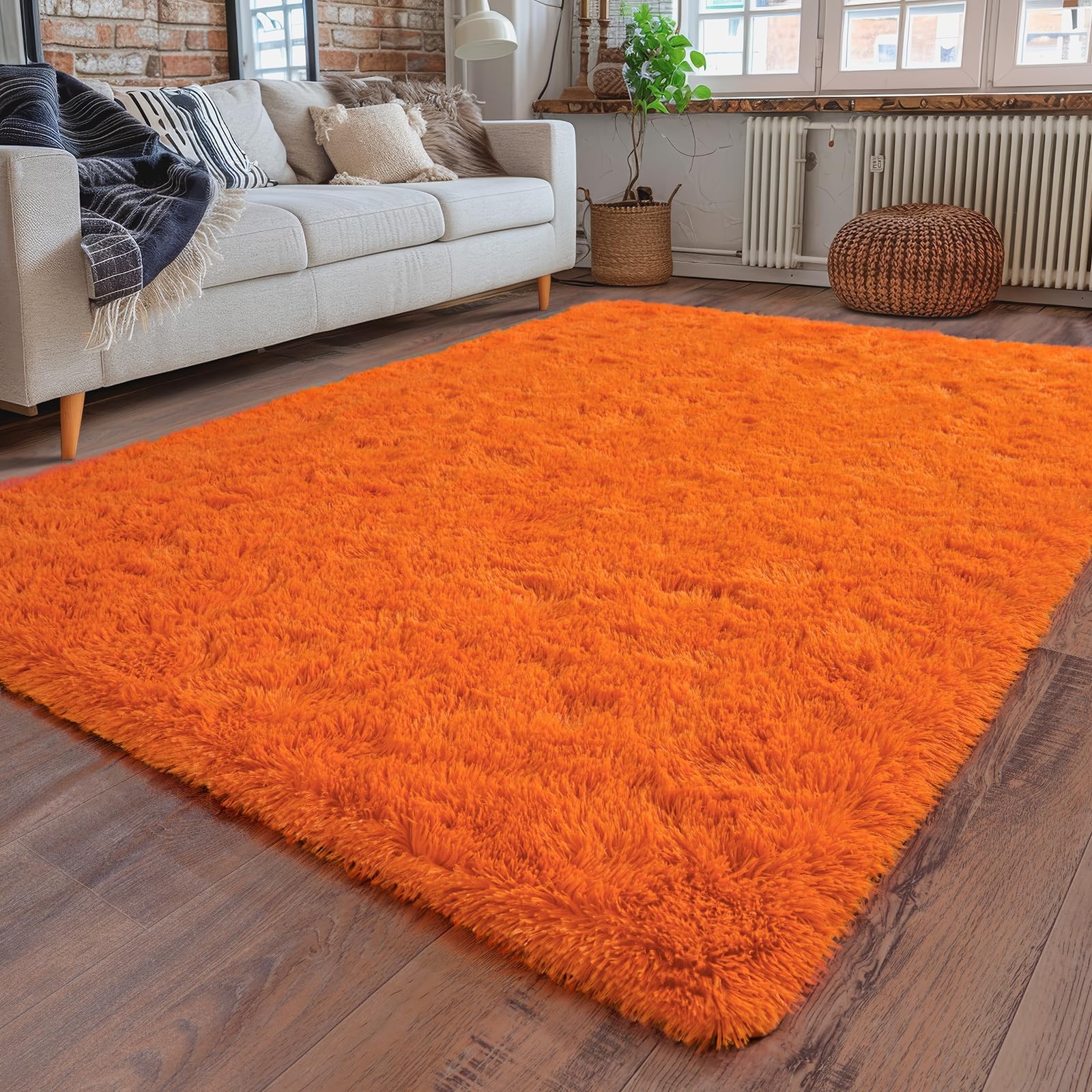 Dssimo Super Fluffy Rug for Bedroom, 4×6 Feet, Modern Shag Orange Area Rugs, …